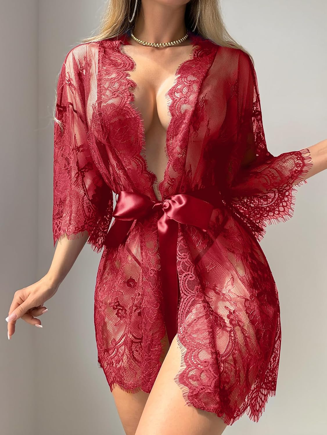 Sexy Lingerie Robe 3pcs Women Night Gowns with Thong 3XS-5XL