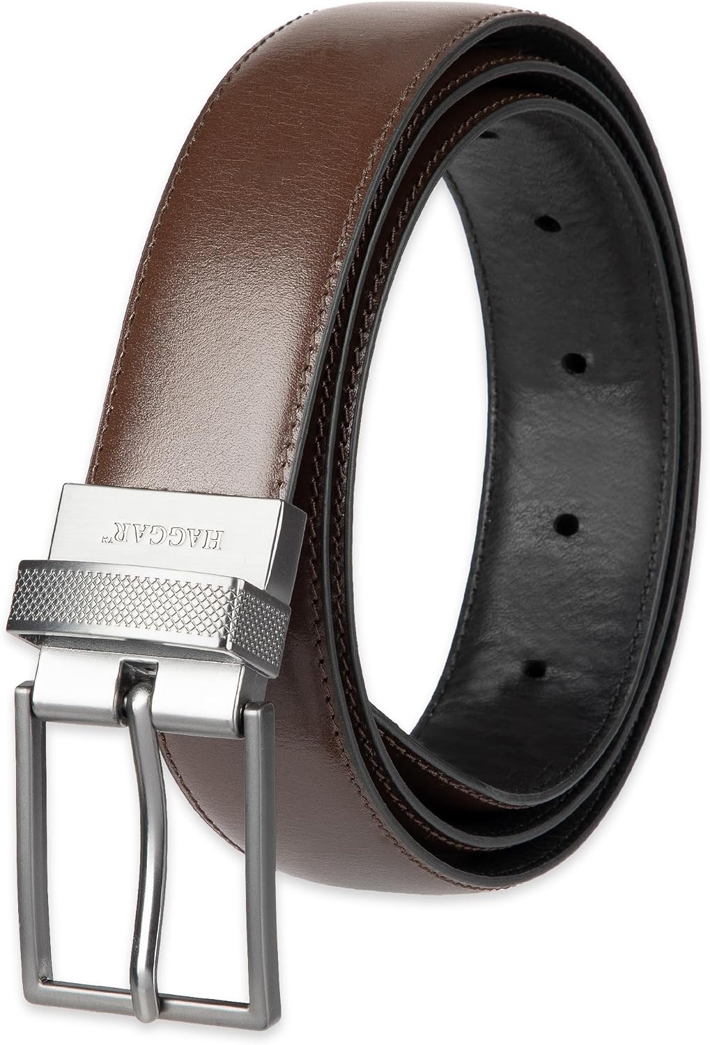 Haggar mens 2-in-1 Reversible Leather Belt for Dress Pants, Jeans, Khakis - Classic, Textured, Casual, Sport