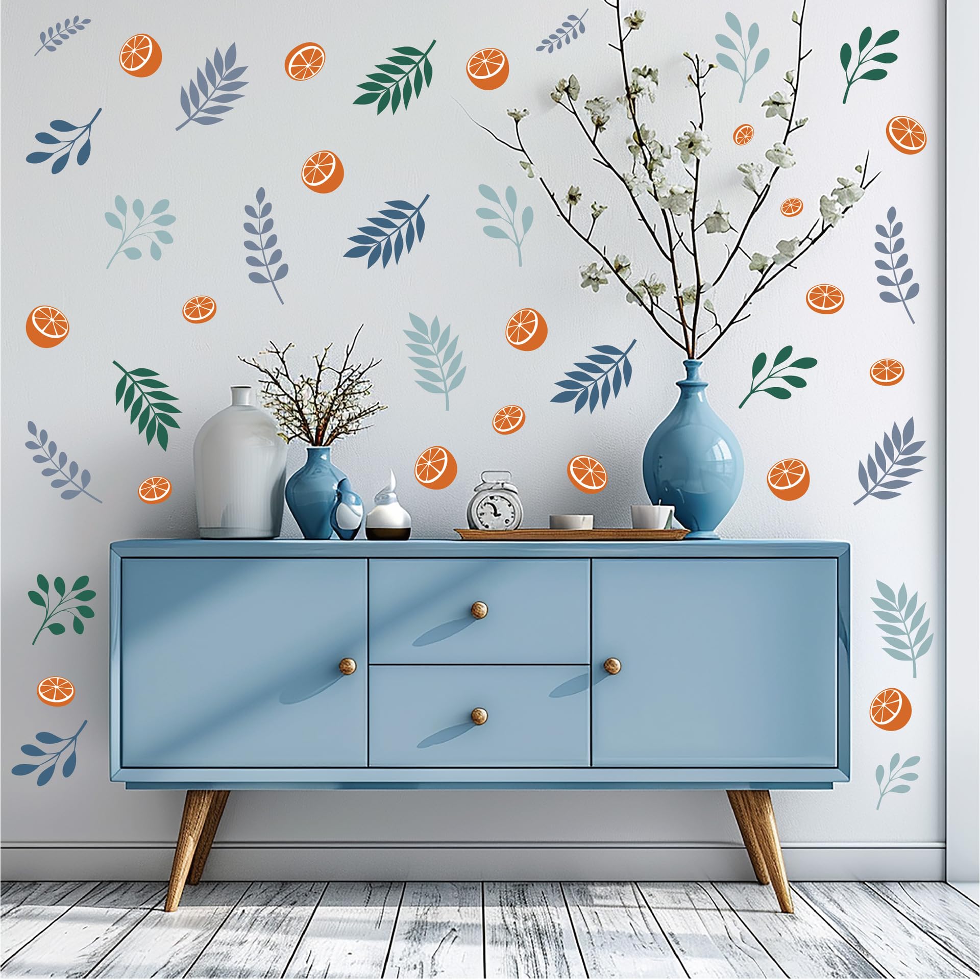Orange Wall Stickers 12 Sheets/108 Pcs Nordic Leaves Wall Decals for Bedroom Living Room Office Decor Art Sticker Peel and Stick PVC Murals Rural Ins Style Graffiti Sticker Vinyl Nursery Walles Decal