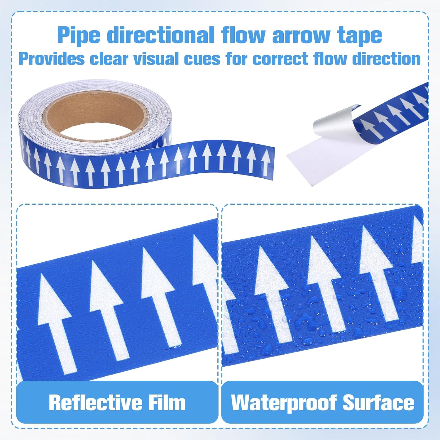 1 Pack Arrow Stickers Pipe Flow Markers Label Stickers with Arrows 1-1/5 Inch x 65 Ft Directional Pipe Flow Arrow Adhesive Tape Pipes Identification Marking Labels for Pipeline Tag