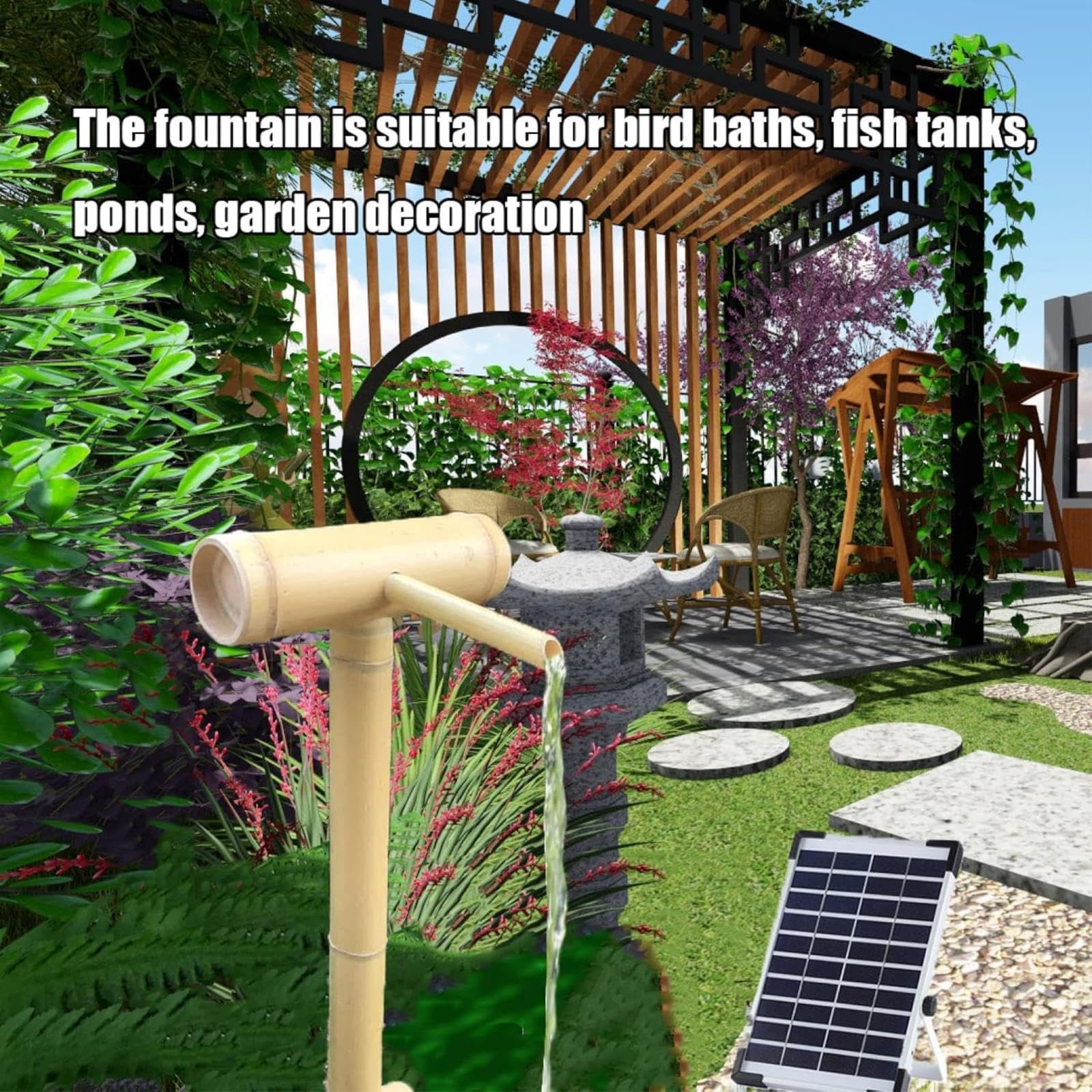 Kit Fontana In Bambù, Vasca Per Uccelli In Bambù, Fontana Solare Da Giardino Zen, Decorazione Con Acqua Corrente E Pompa, Bocchetta A Cascata Per Esterni, Per Laghetto, Patio, Giardino, 23, 35,4 Poll