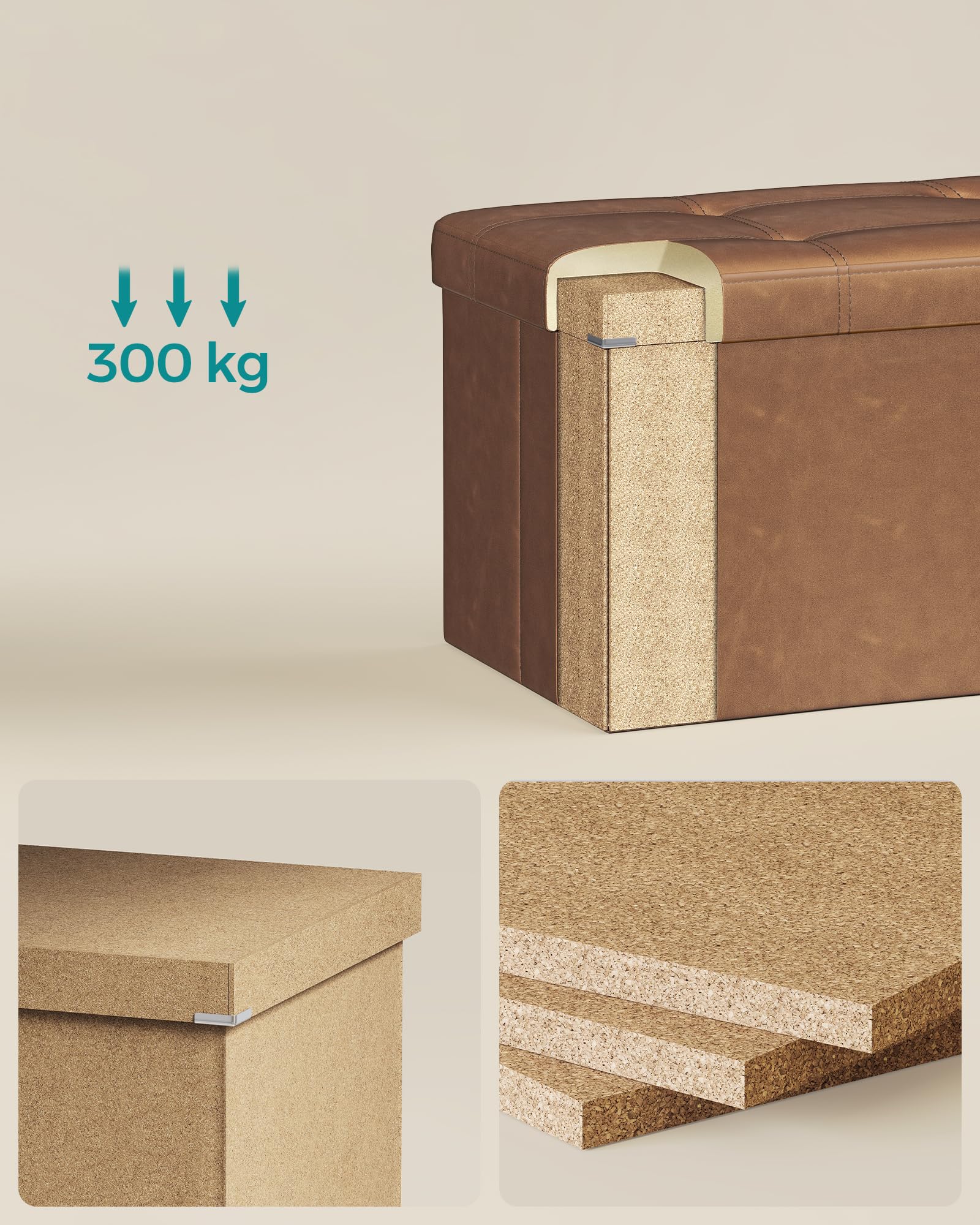 SONGMICS Taboret do siedzenia skrzynia do siedzenia, kolor kawowy, 76 l cm