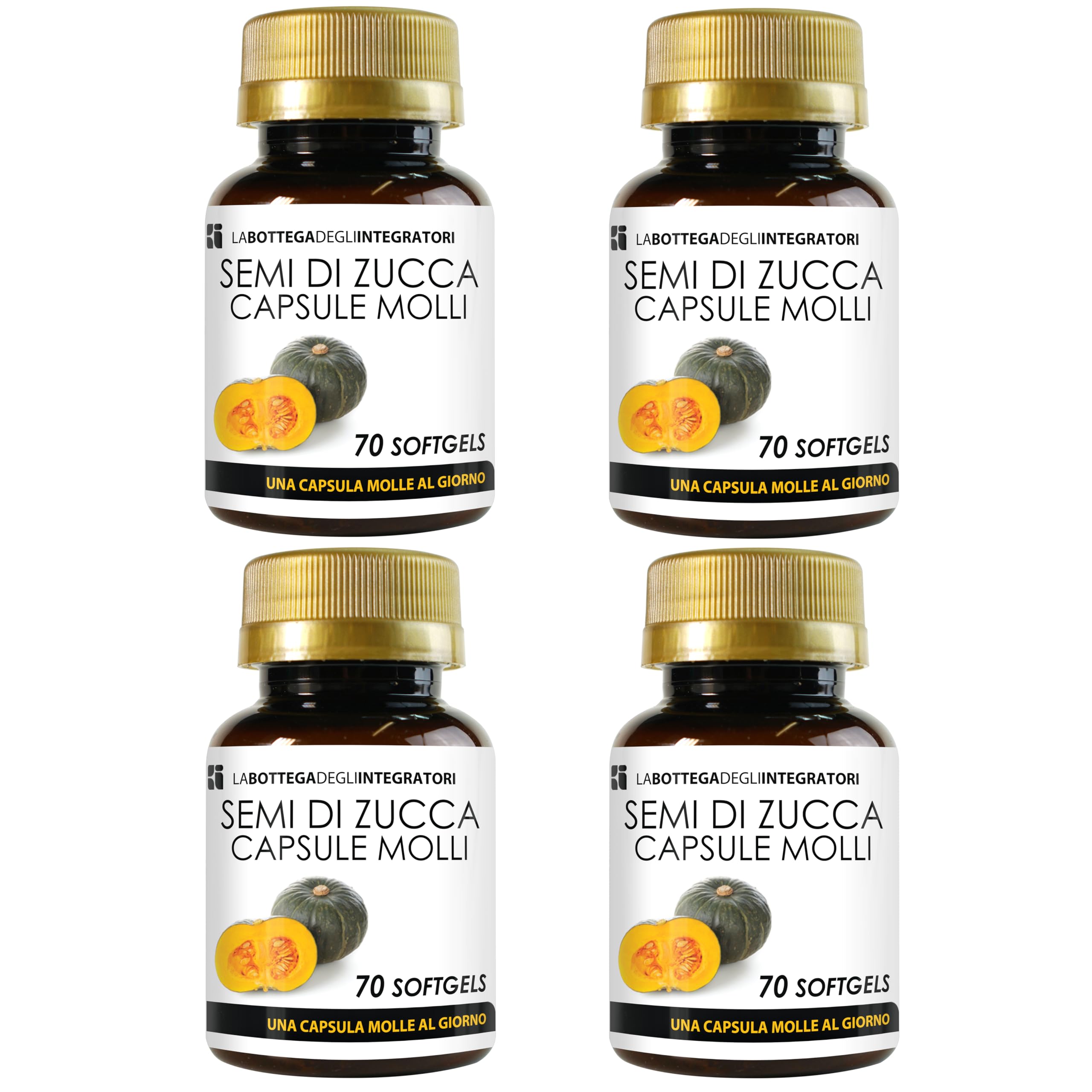 Semi di Zucca 280 Softgels | Perle con Olio Spremuto a Freddo titolato in Omega 3 Omega 6 e Omega 9, Acido Linoleico e Acido Oleico | 1 Softgel al giorno