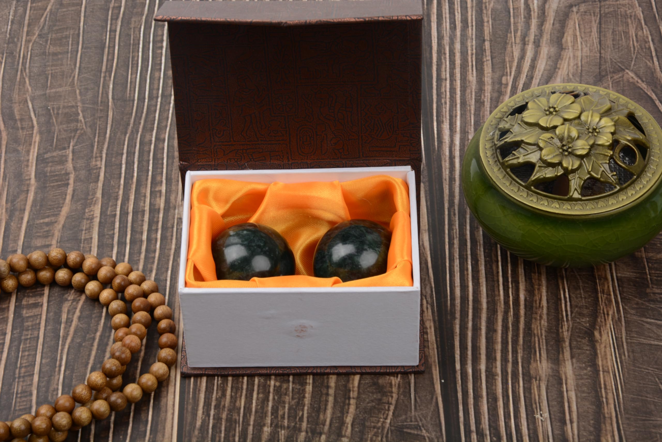 Bolas de mármol natural de bolas tradicionales chinas para el cuidado de la salud, paquete de 2 bolas de masaje de 1.6 pulgadas para masaje de manos, meditación, alivio del estrés (verde