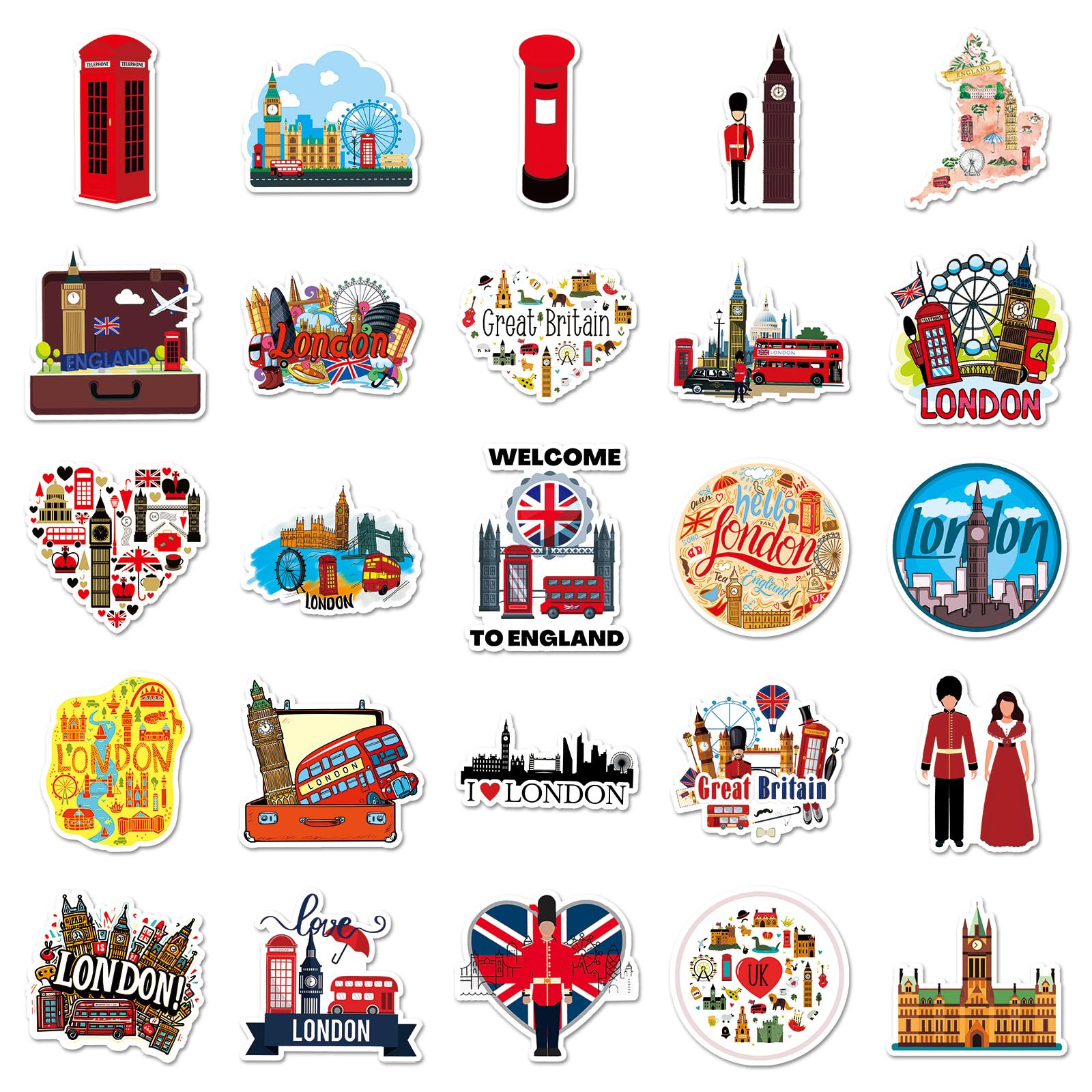 50 Pcs UK England Travel Vinyl Stickers,British Theme Graffiti Stickers,Vinyl Waterproof Sticker for Kids Teens Girls,for Phone Laptop Bottles Skateboard Computer Phone Luggage Guitar Gifts Sticker - Image 4