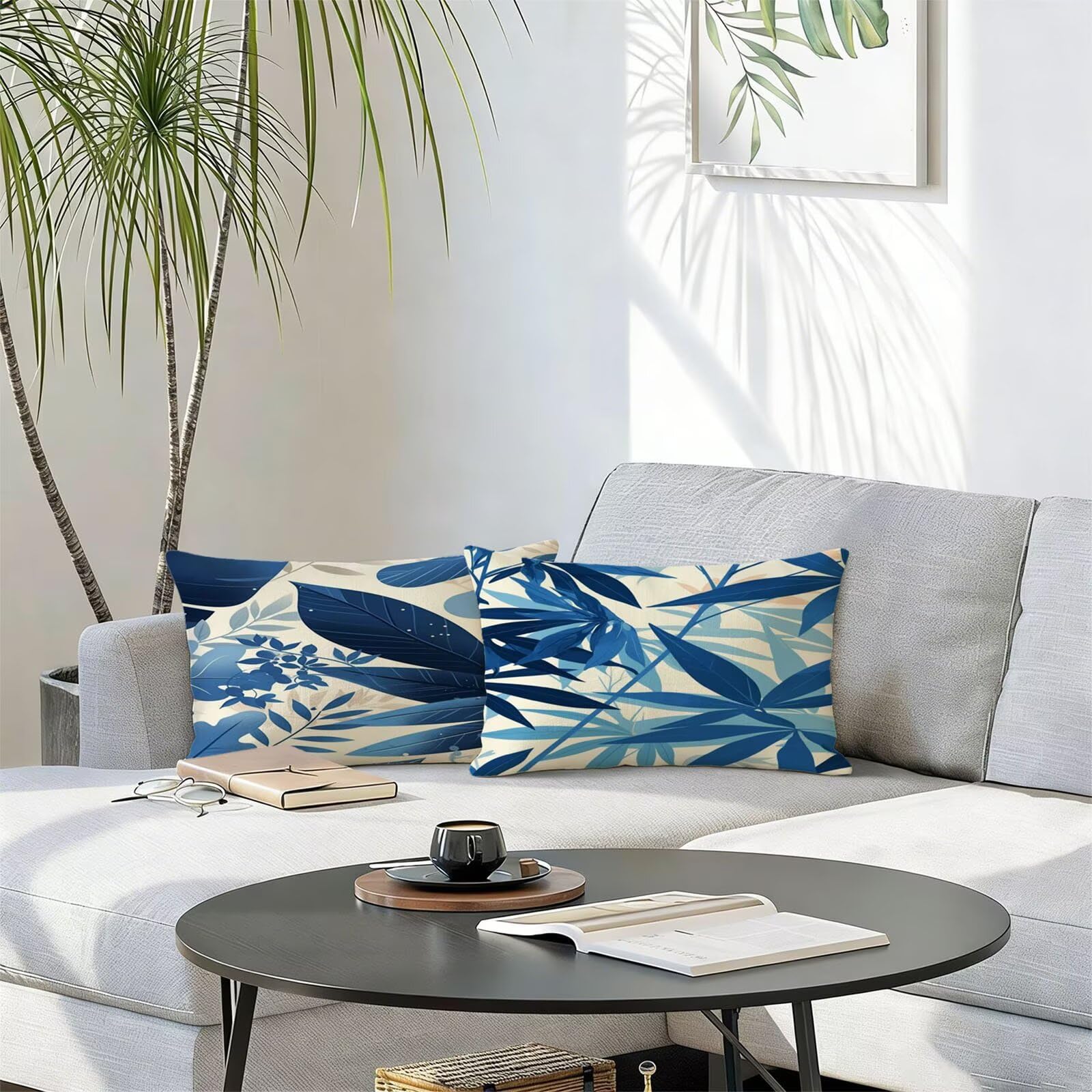 Générique Housse Coussin Exterieur Impermeable 30x50cm Bleu Décoratif Taie d'oreiller Decoration Feuilles Tropicales Housse de Coussin Exterieur Impermeable pour Salon de Jardin Lot 2. T-4929