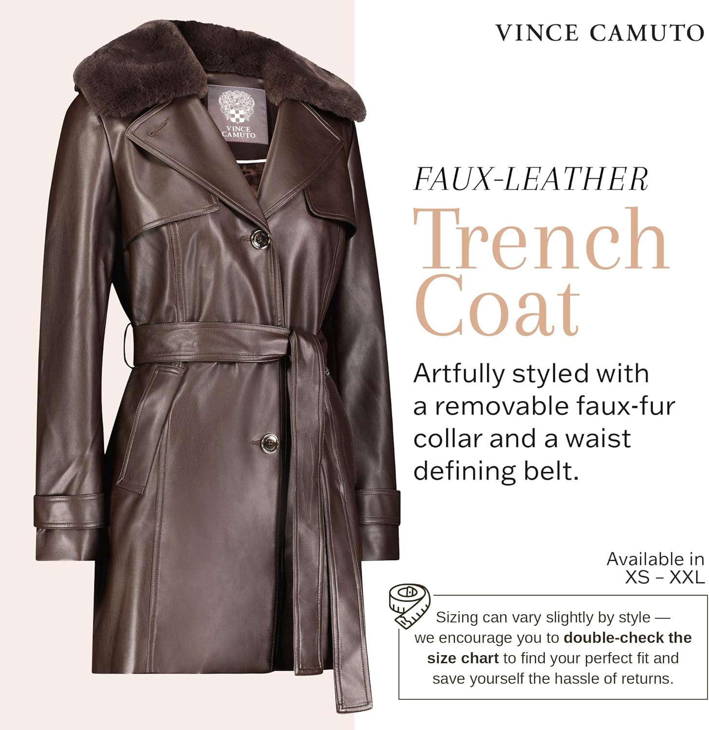 Vince Camuto Faux Leather Jackets for Women WinterLeather Trench Coats for Women - Image 3
