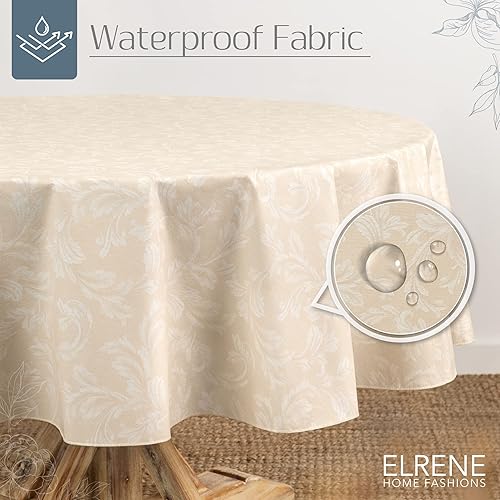 Miniatura 2 de Elrene Home Fashions Camile - Mantel de vinilo resistente al agua y a las manchas con reverso de franela, 60 x 84 pulgadas, ovalado, marfil