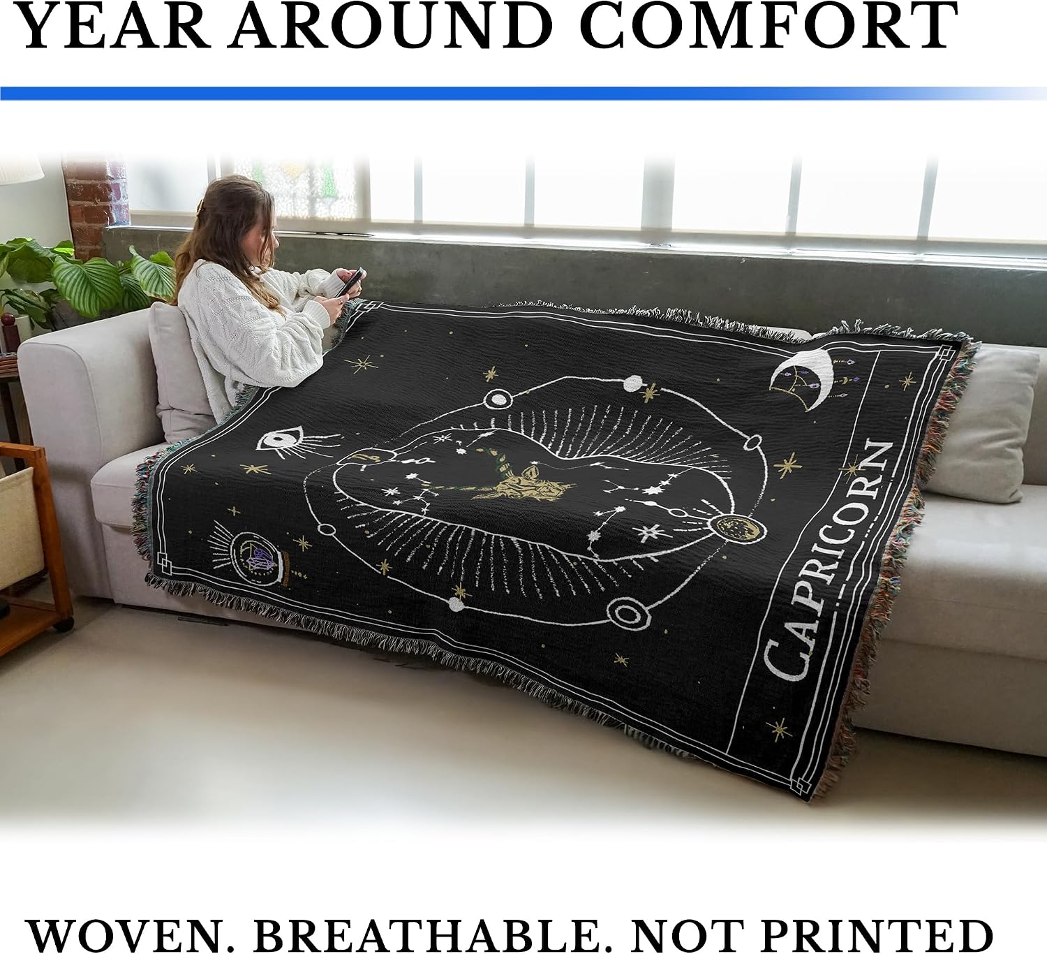 Pure Country Weavers Zodiac - Capricorn Tarot Card Blanket - Gift Cotton Tapestry Throw - Made in The USA - 72" x 54"