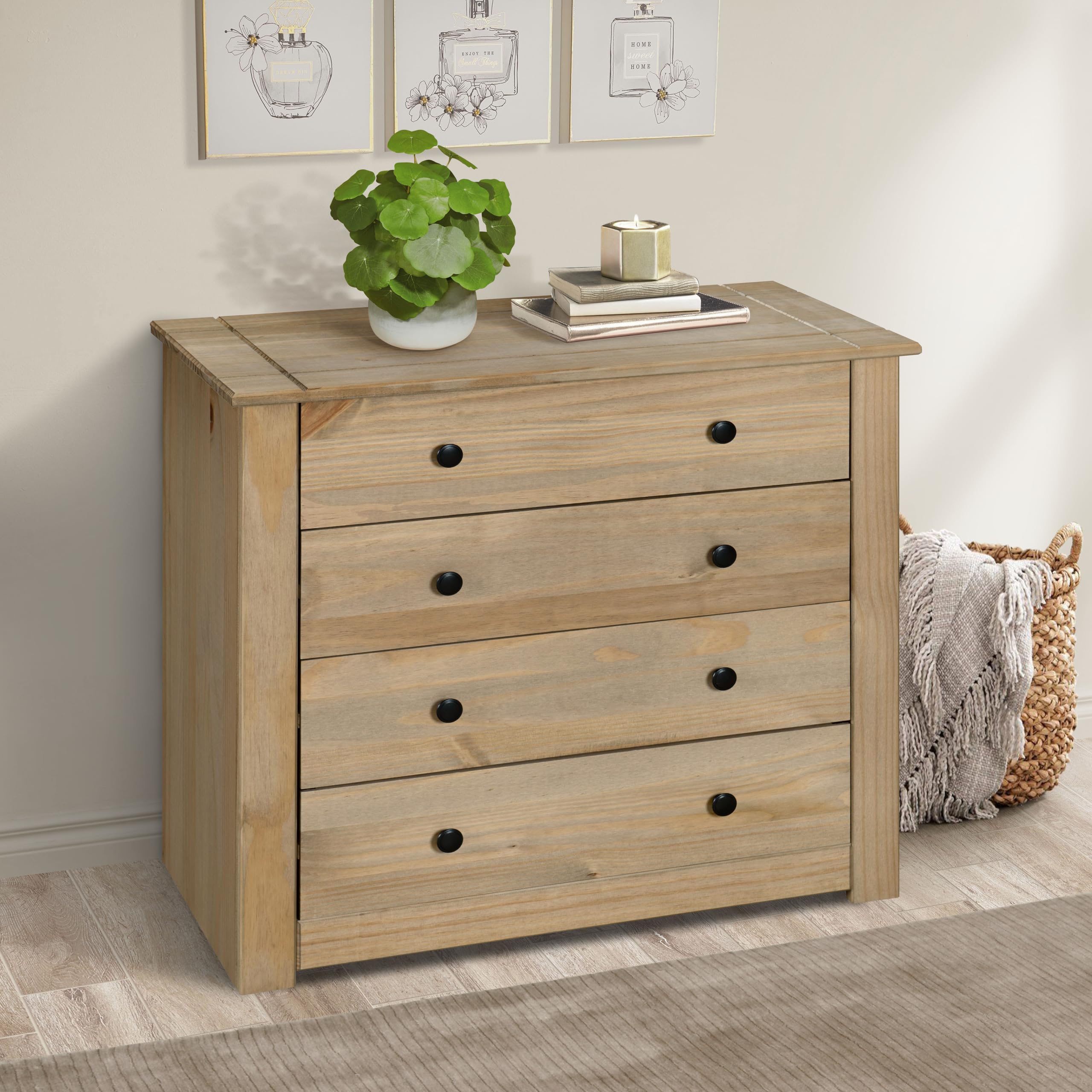Mews Panama 4 Drawer Chest of Drawers Solid Pine Wood with Waxed Oak Finish