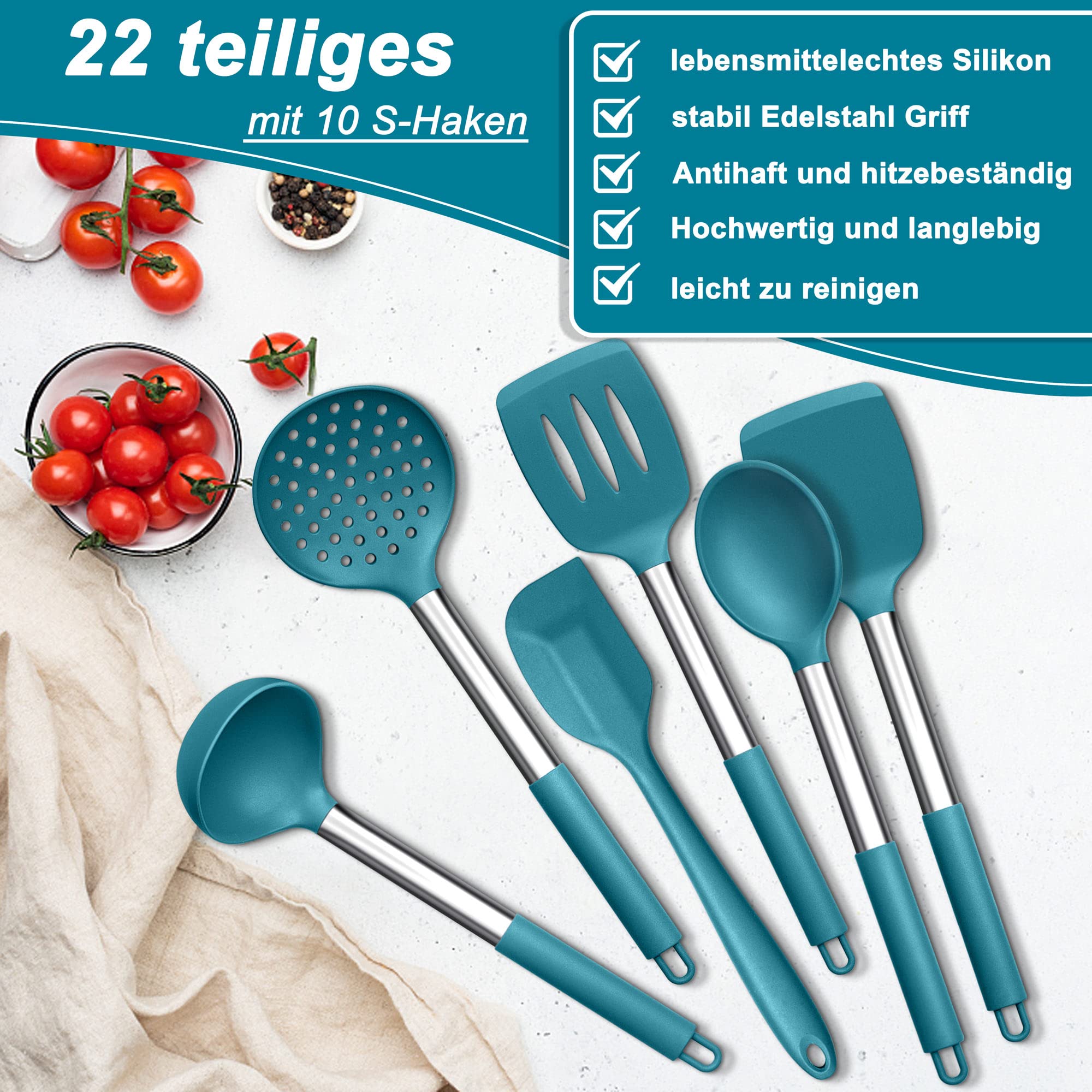 Herogo Keukenhulpset, 22-delige siliconen kookgereiset met gebruiksvoorwerpenhouder, hittebestendig kookbestek, keukengerei, gezond en anti-aanbaklaag, vaatwasmachinebestendig, roze Herogo Keukenhulpset, 22-delige siliconen kookgereiset met gebruiksvoorwerpenhouder, hittebestendig kookbestek, keukengerei, gezond en anti-aanbaklaag, vaatwasmachinebestendig, roze