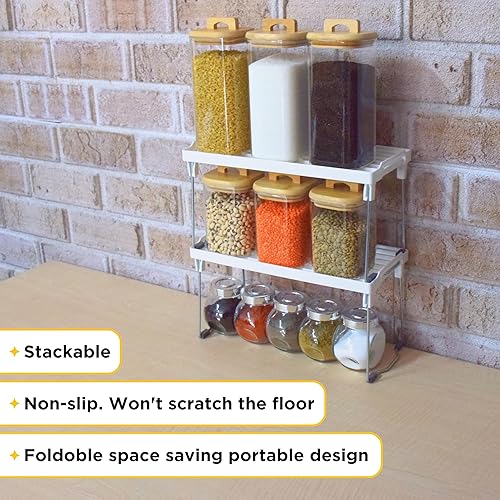Miniatura 5 de Organizador de plástico para gabinete de cocina, estante apilable para congelador, organizador de caja de armario, estante elevador de estante,