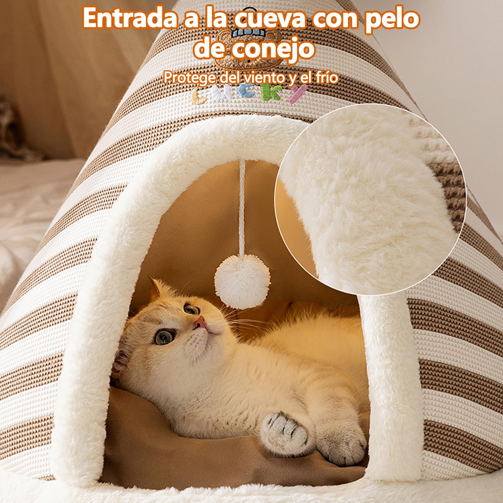 Galatée Cama Cueva para Gatos, Linda Casa Tipo Iglú para Perros con Cojín Extraíble, Cómoda Tipi Triangular para Mascotas, Nido Cálido para Mascotas, Mejora El Sueño(XL, Marrón)