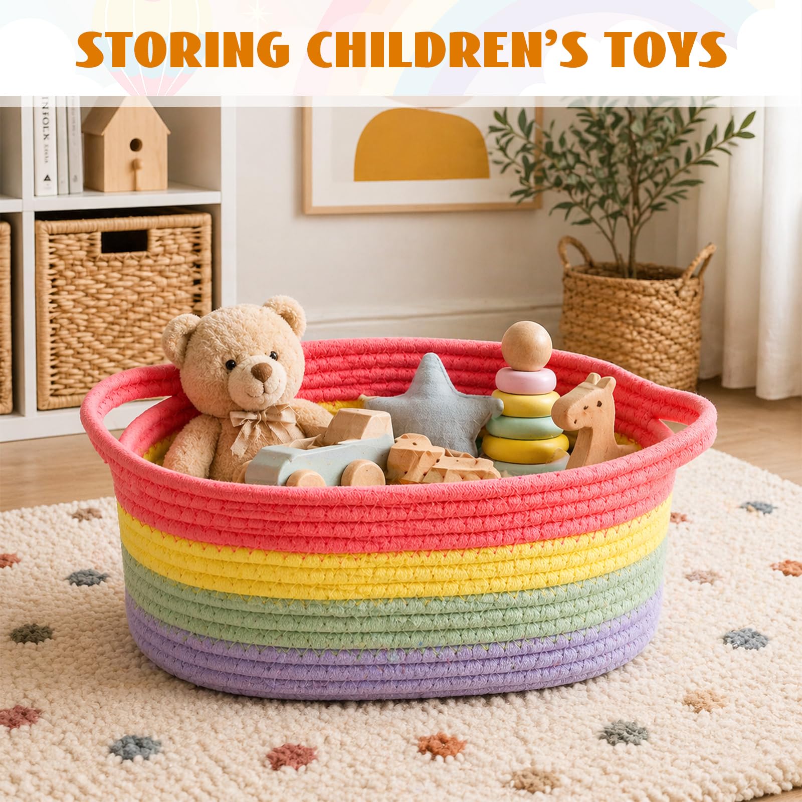 Cesti Intrecciati per Conservazione, Contenitori Arcobaleno Colorati, Scatole Pratiche per Organizzazione, Ideali per Stanze dei Giochi, Camere dei Bambini E Dec