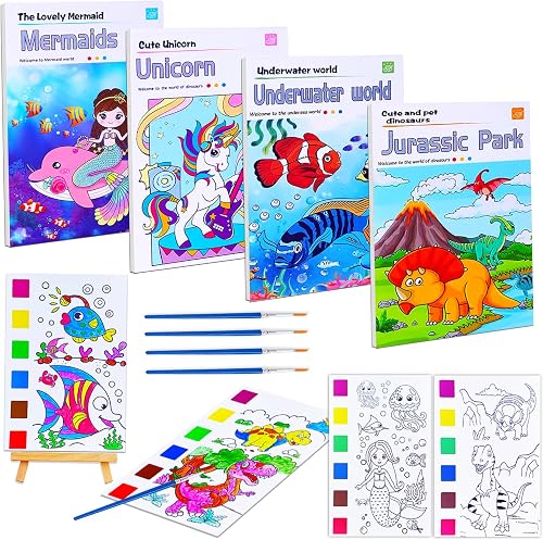 JUNQIU 4Pack Paint with Water Books for Kids, Watercolor Painting Coloring Books for Toddlers, Magic Paint Set, Arts and Crafts for Girls Gifts, Stocking Stuffers For Kids
