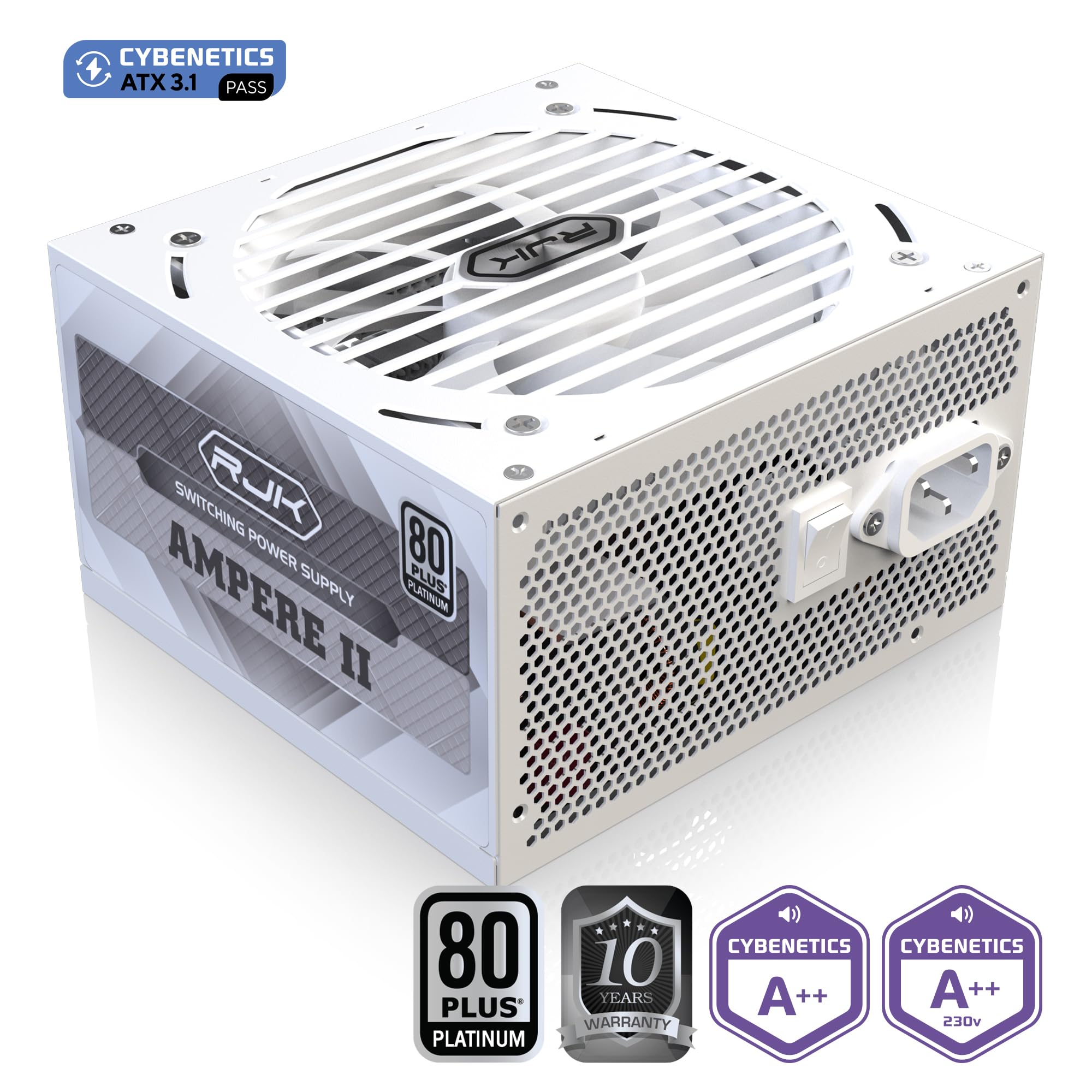 RAIJINTEK Zasilacz sieciowy Ampere II 1000 W, platyna 80 Plus, ATX 3.1, w pełni modułowy, złącze PCIe 5.1 12 V-2 x 6, kompaktowa konstrukcja, biały