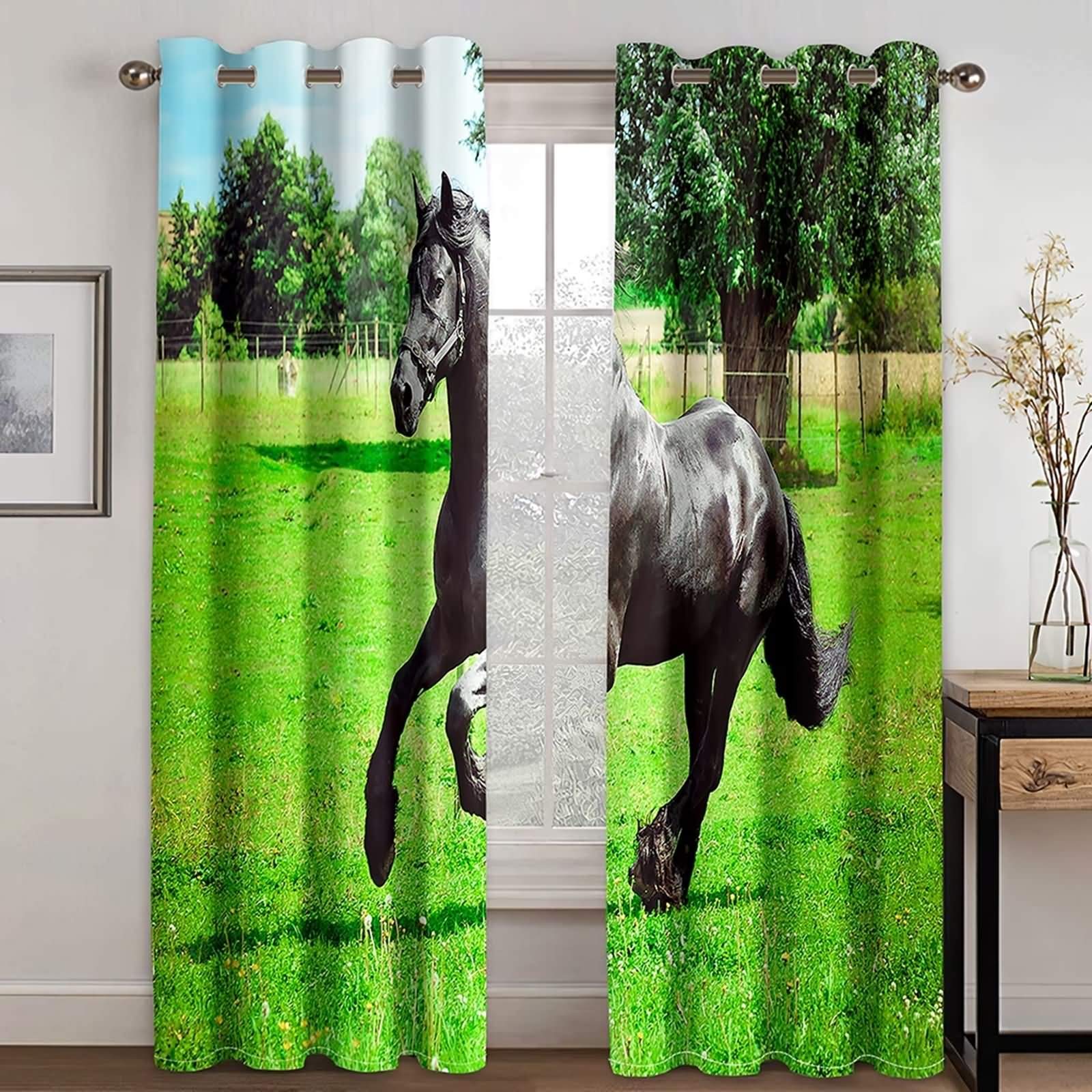 Rideau occultant KnSam cheval noir vert pour une chambre cosy et sombre