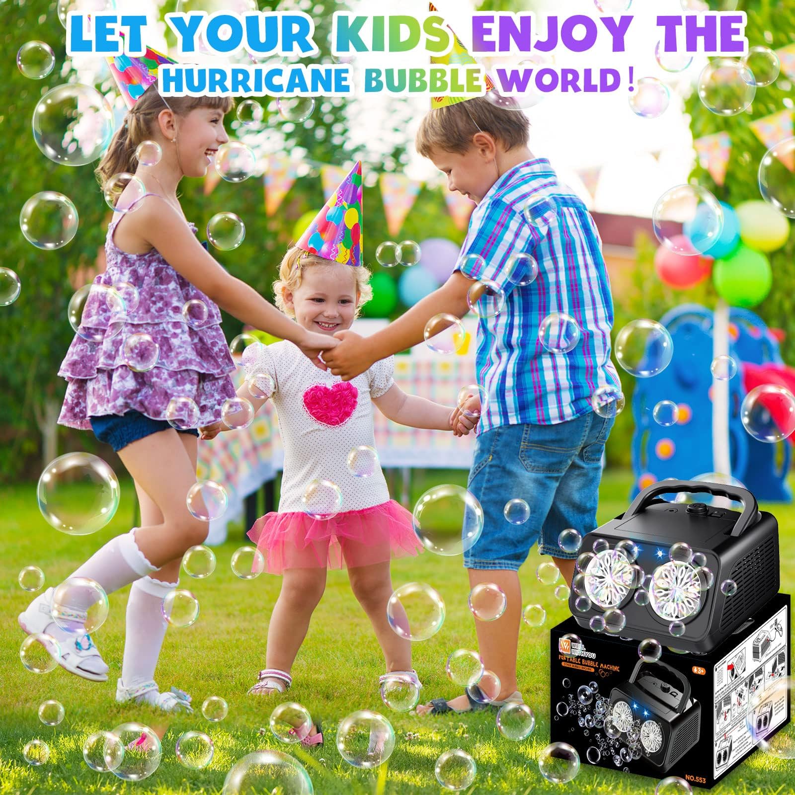 Bubble Machine, Upgraded Story Dream Machine | 20000+ Big Bubbles Per Minute for Kids Toddler, with 2 Speed, Plug-in or Battery Powered, for Indoor Outdoor Birthday Parties, Black
