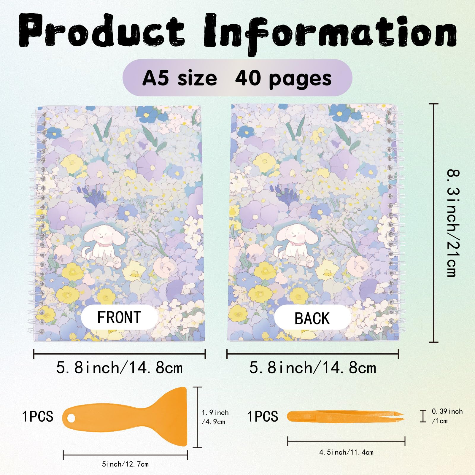 CRASPIRE Reusable Sticker Storage Book Collecting Album A5 with Tweezer Scraper Blank Stickers Keeper Holder Organizer 40 Sheets Release Paper Puppy Flower Cover Waterproof for Labels Storaging - Image 2