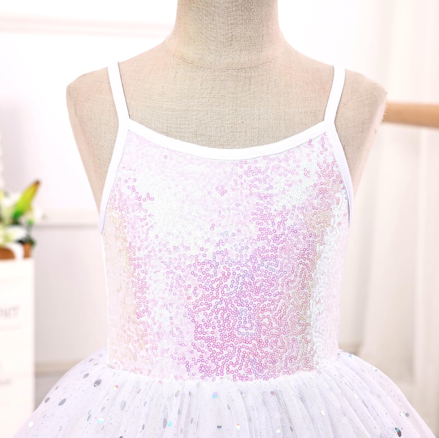ODASDO Girls Ballet Dance Leotard, Camisole Straps Shiny Bodysuit, Gymnastics Ruffle Ballerina Classic School Dancewear