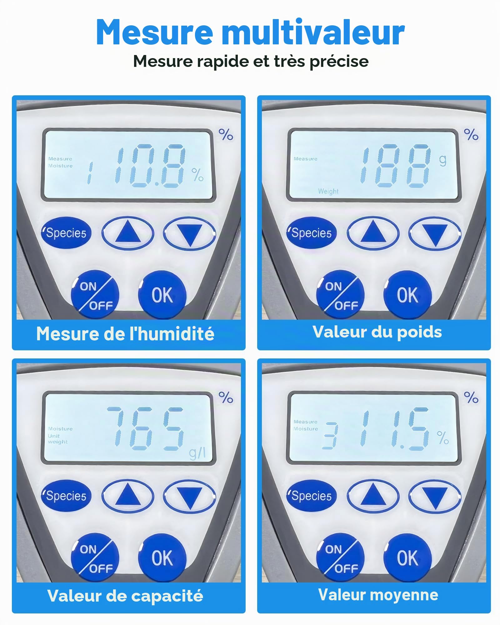 Humidimètre numérique pour céréales, mesure précise de l'humidité pour le blé, le maïs, le riz, etc., lecture rapide avec écran LCD, compteur numérique agricole