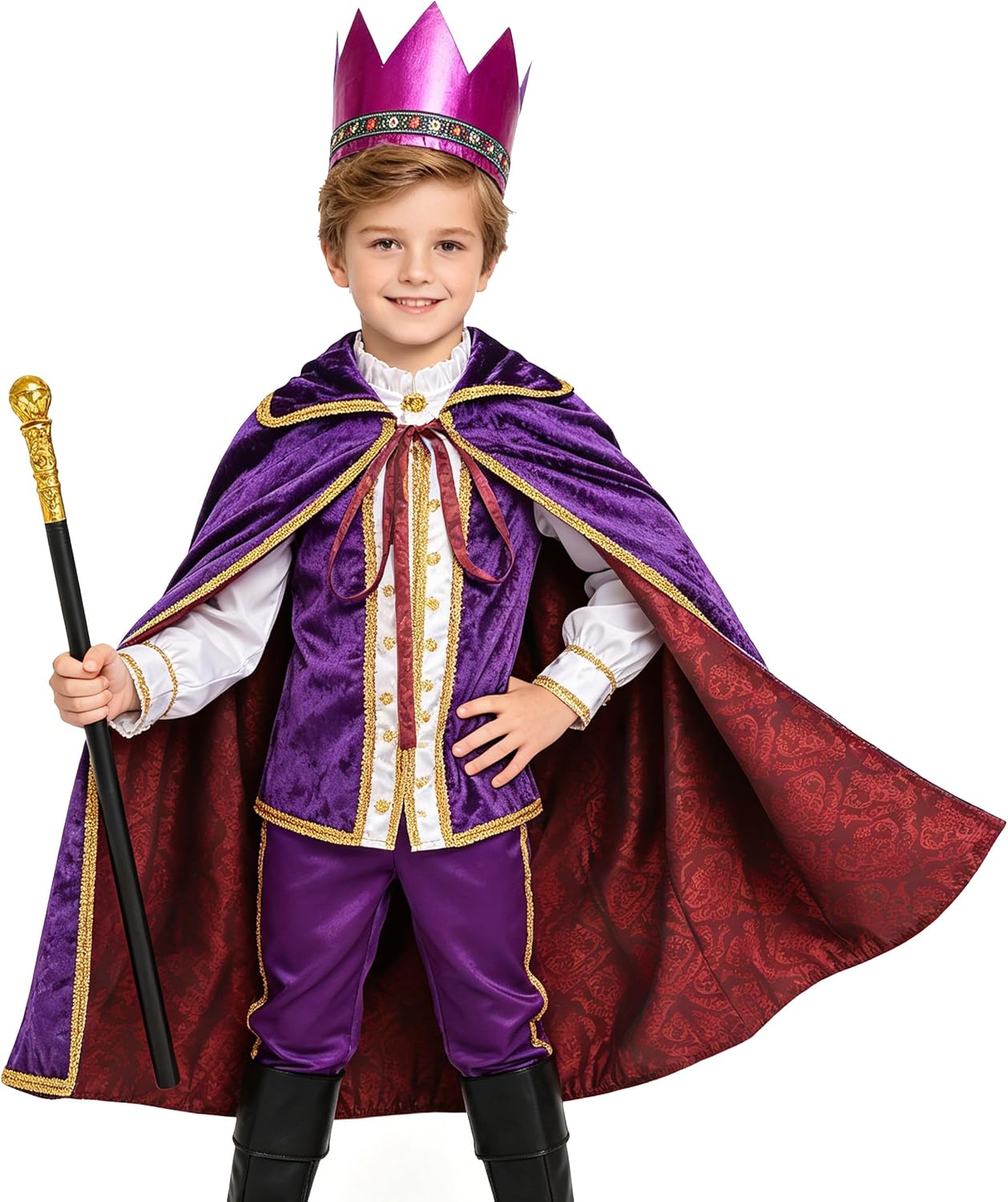 King Costume for Kids,King Cape and Crown Scepter Set,Boys and Girls Royal Outfit for Halloween Cosplay,3pcs