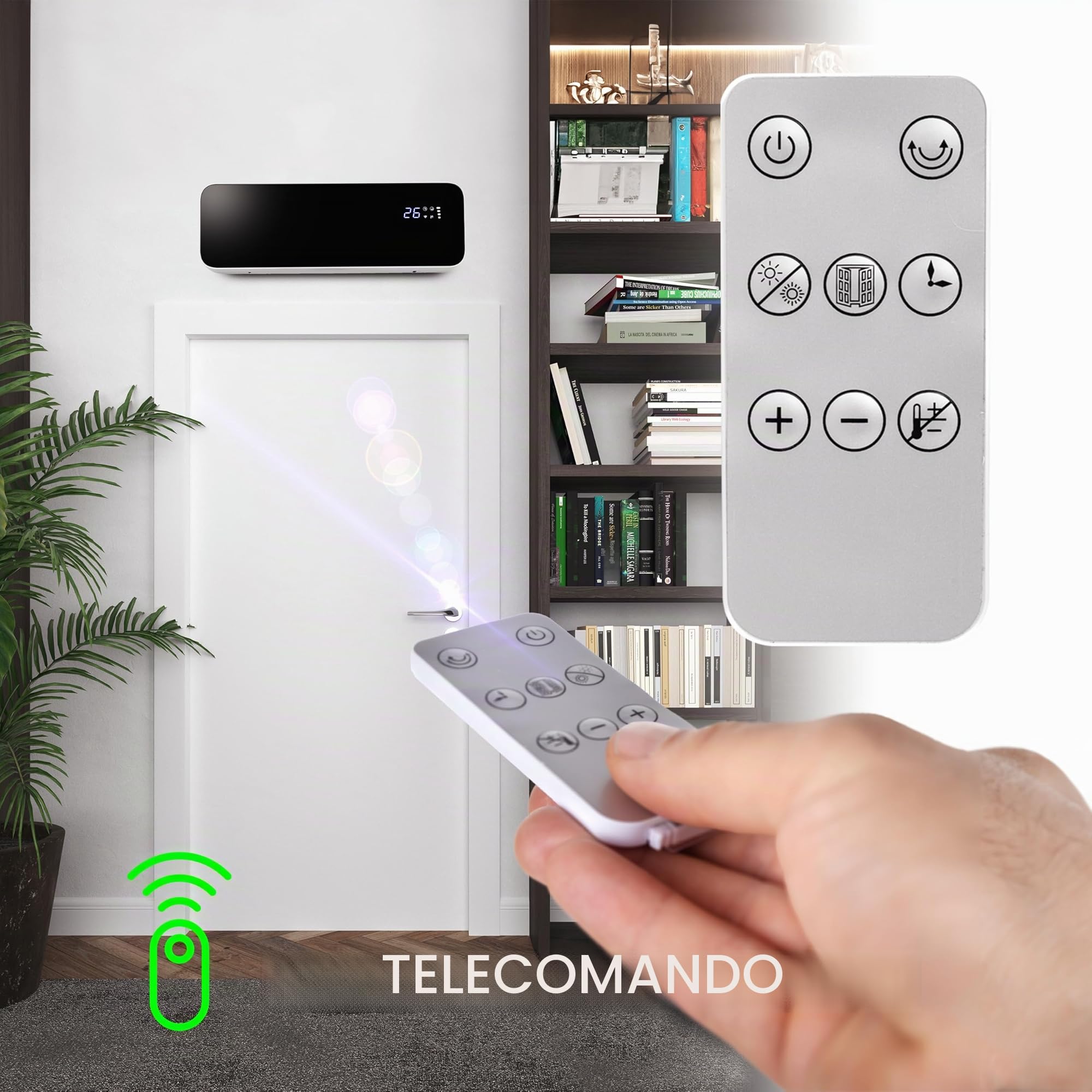 LEHMANN LHOHH-2013A - Termoventilatore da parete con 2 livelli di potenza, 1000/2000 W, termoventilatore da parete con Wi-Fi, telecomando, display a LED, con timer e oscillazione (nero)