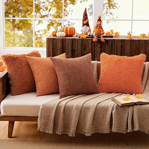 Miniatura 5 de MIULEE - Juego de 2 fundas decorativas, lujosas y afelpadas de pelo sintético con estilo otoñal para cojines de sofá, dormitorio y automóvil (16 x