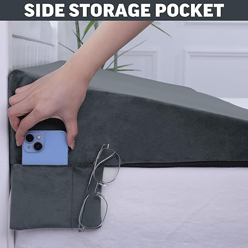 Miniatura 4 de MABOZOO Almohada de cuña para dormir, almohada de cuña de 60 x 23 x 6 pulgadas, almohada de cuerpo elevado con bolsa de almacenamiento para reflujo