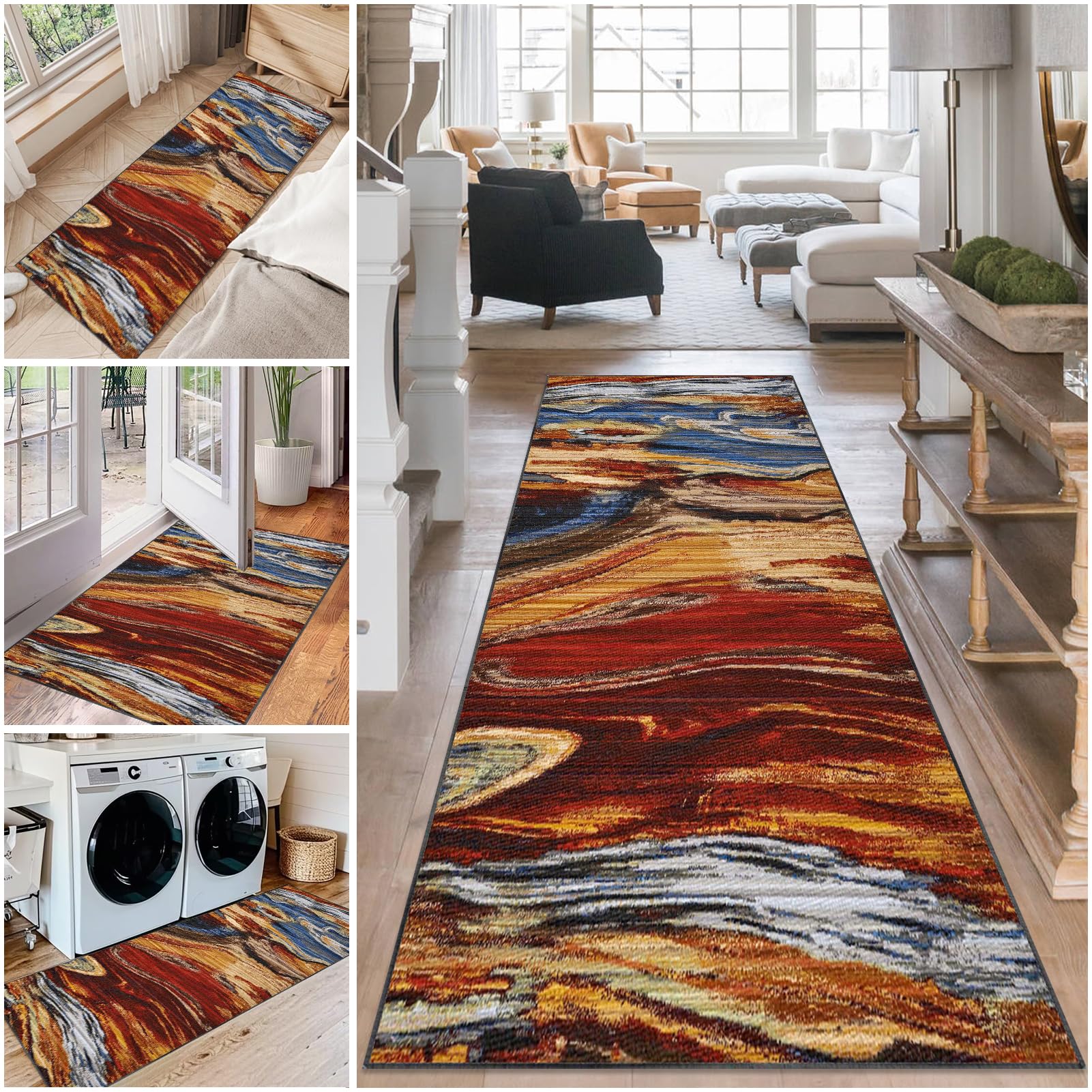 Teppich Läufer Flur rutschfest 120 x 450 cm Küchenläufer Teppich Küche Flurläufer Lang Waschbarer Küchenteppich Teppichläufer Flur Korridor Teppich Läufer für Küche, Eingang, Wohnzimmer, Schlafzimmer