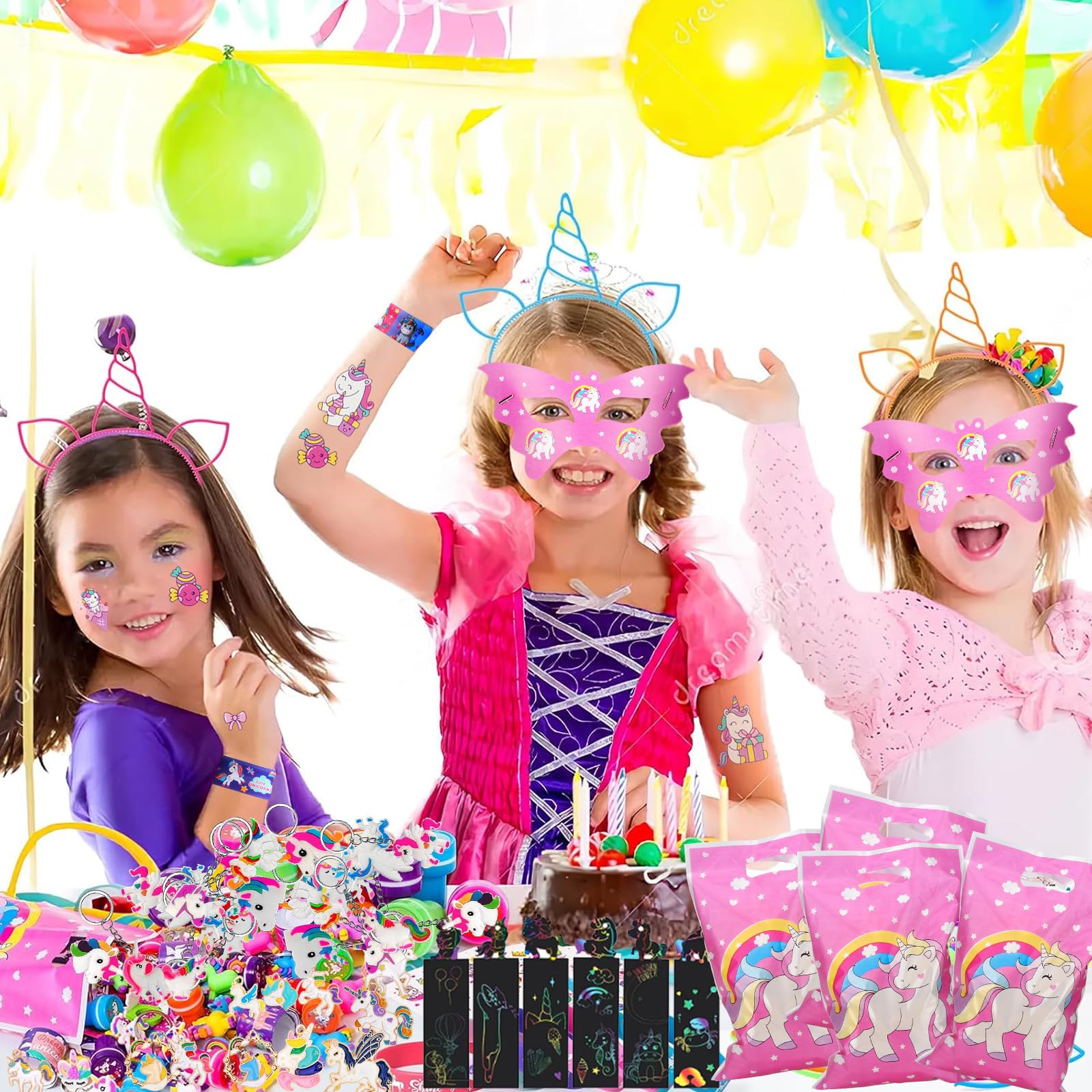 18-teiliges Mitgebsel Set Mit Einhorn Motiven - Bälle, Schnapparmbänder & Schlüsselanhänger Für Kindergeburtstage