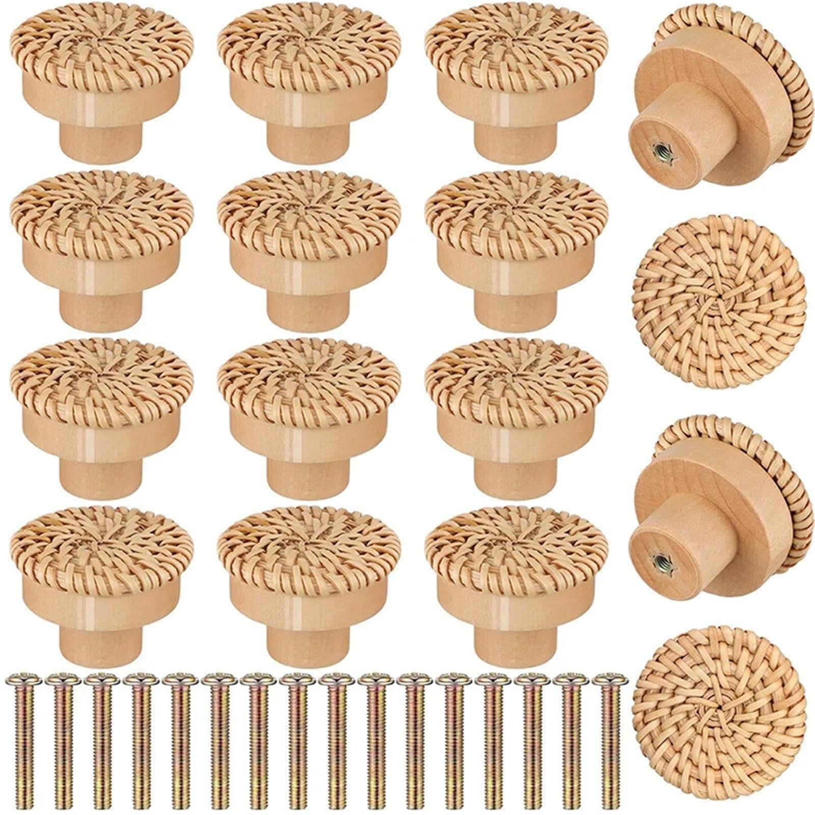 Lsnnmu One Color 10Pcs Wooden Handles Beech Rattan Drawer Knobs Wardrobe Furniture Handle Cupboard Door Dresser Pulls Hardware For Home(35Mm)