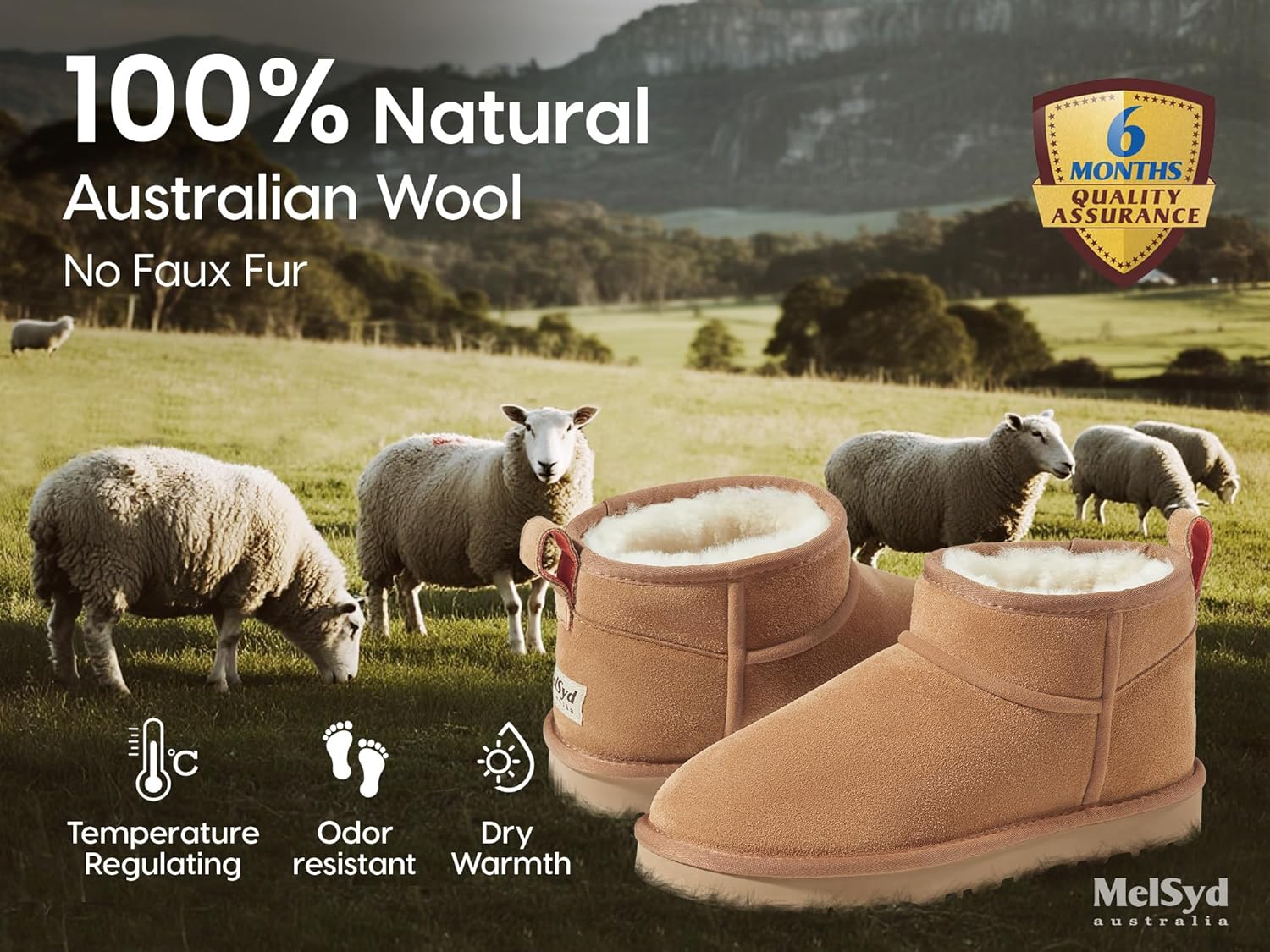 Mel&Syd 100% Australian Sheepskin Mini Boots with Arch Support Options - Warm Down to -22°F (-30°C) Thermal Ankle Booties - Waterproof Suede & Breathable Winter Shoes for Urban Commute & Office Wear