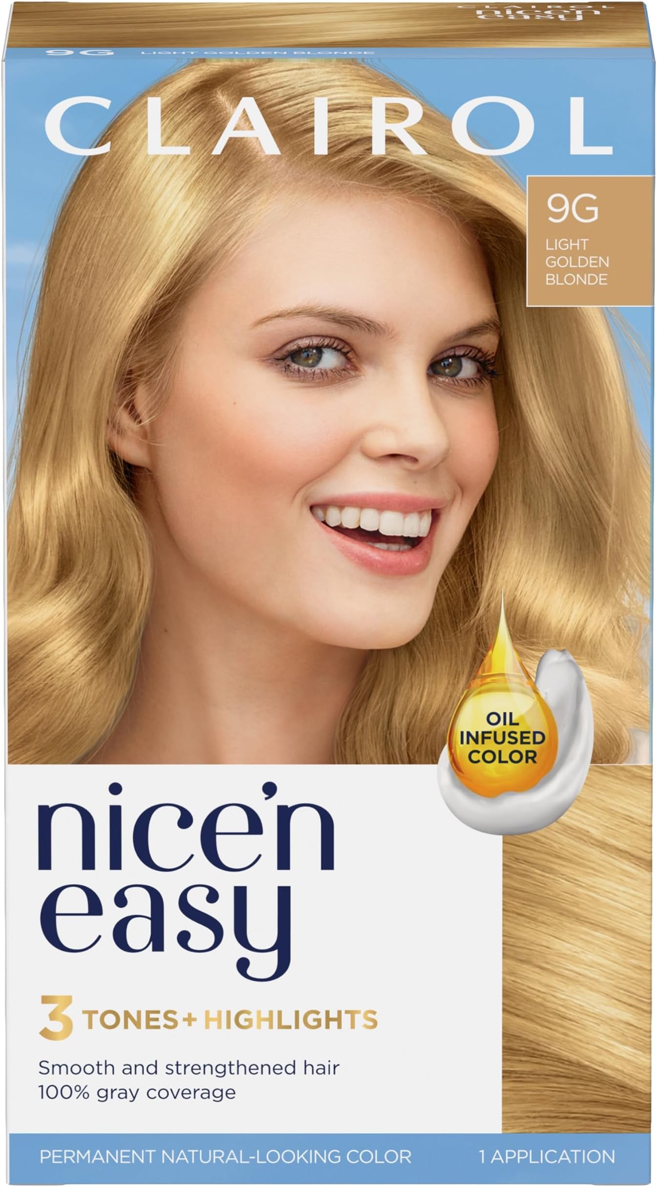 Nice'n Easy Permanent Hair Dye, 9G Light Golden Blonde Hair Color, Pack of 1
