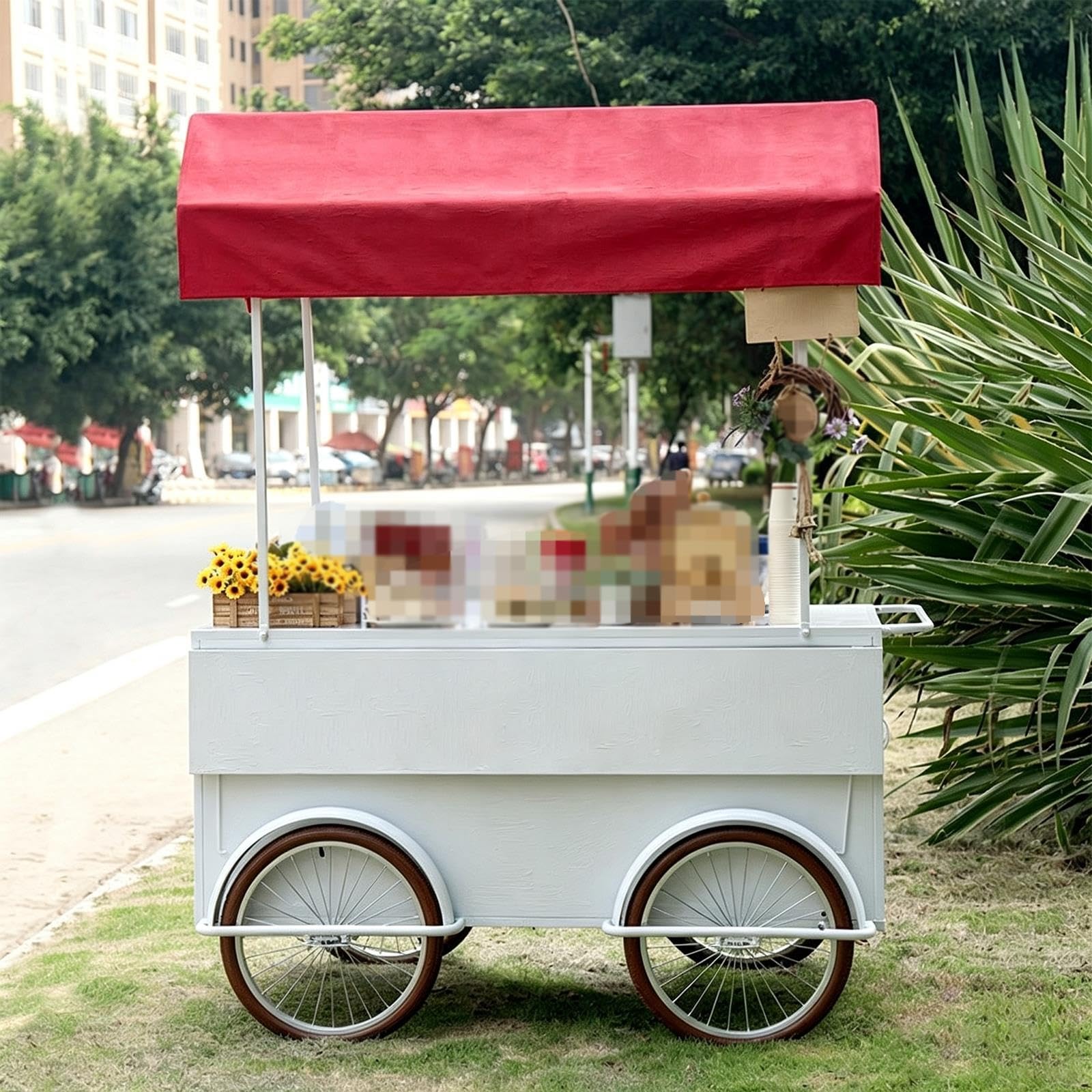 Carrito portátil para vendedores con resistente estructura metálica móvil