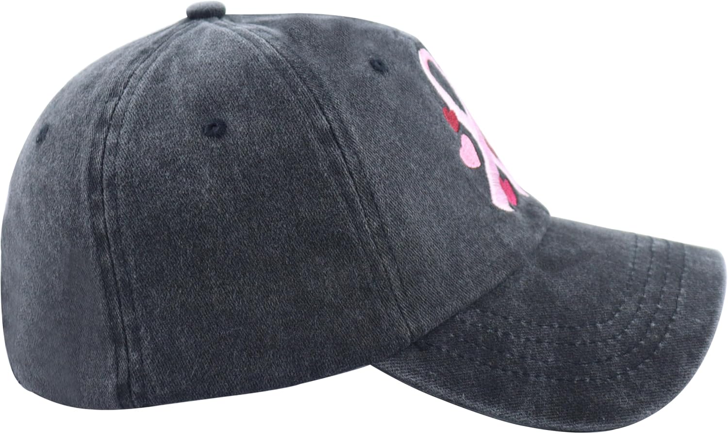 Fight Breast Cancer Hats for Women, Cotton Embroidered Pink Ribbon Little Heart Baseball Cap - Image 3