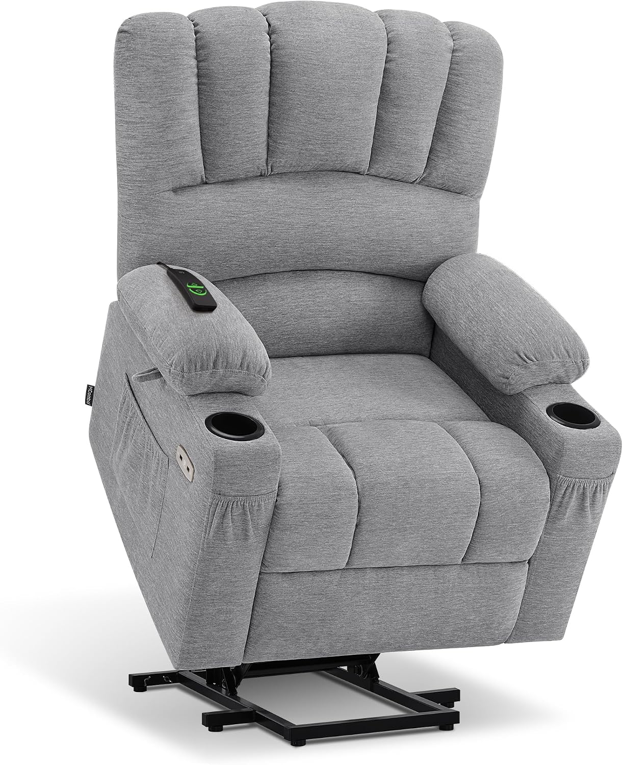 MCombo Power Lift Recliner Chair for Elderly, Lift Chair with Heat and Massage, USB &Type C Ports, Cup Holders, Fabric 7095 (Medium, Grey)
