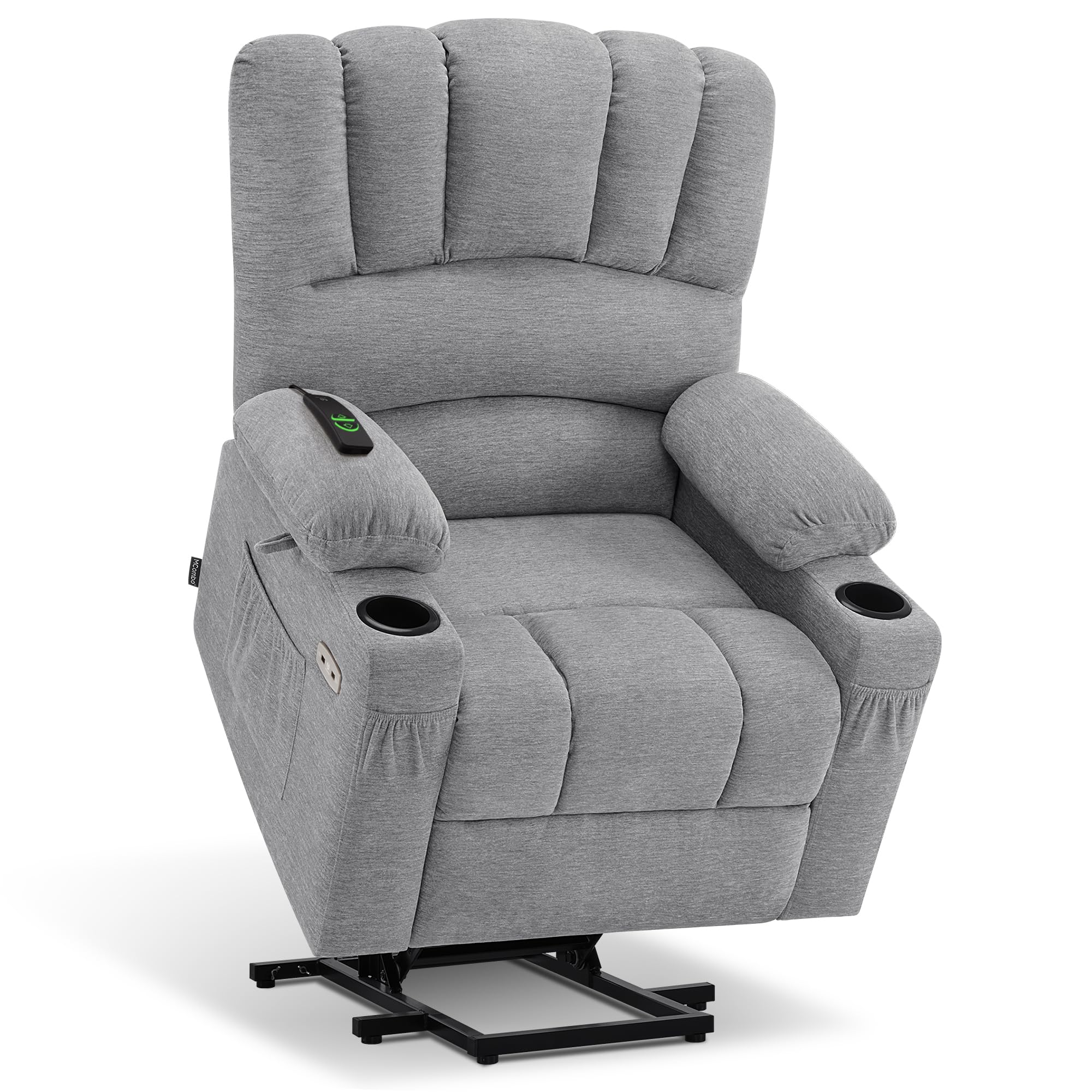 MCombo Power Lift Recliner Chair for Elderly, Lift Chair with Heat and Massage, USB &Type C Ports, Cup Holders, Fabric 7095 (Medium, Grey)