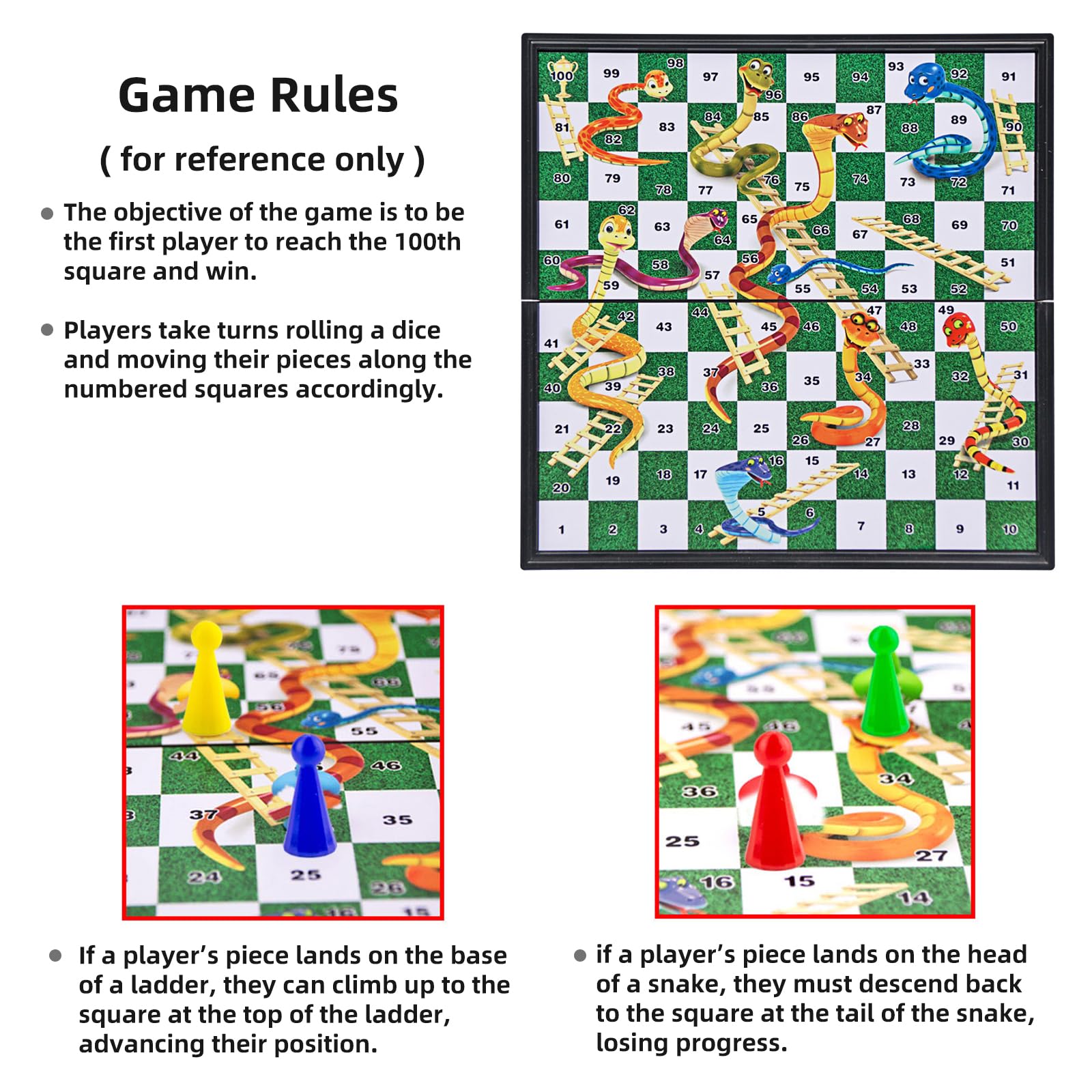 Juegos de mesa de viaje Pequeñas serpientes magnéticas y escaleras Juego de mesa 9.7 pulgadas Tablero plegable portátil 6