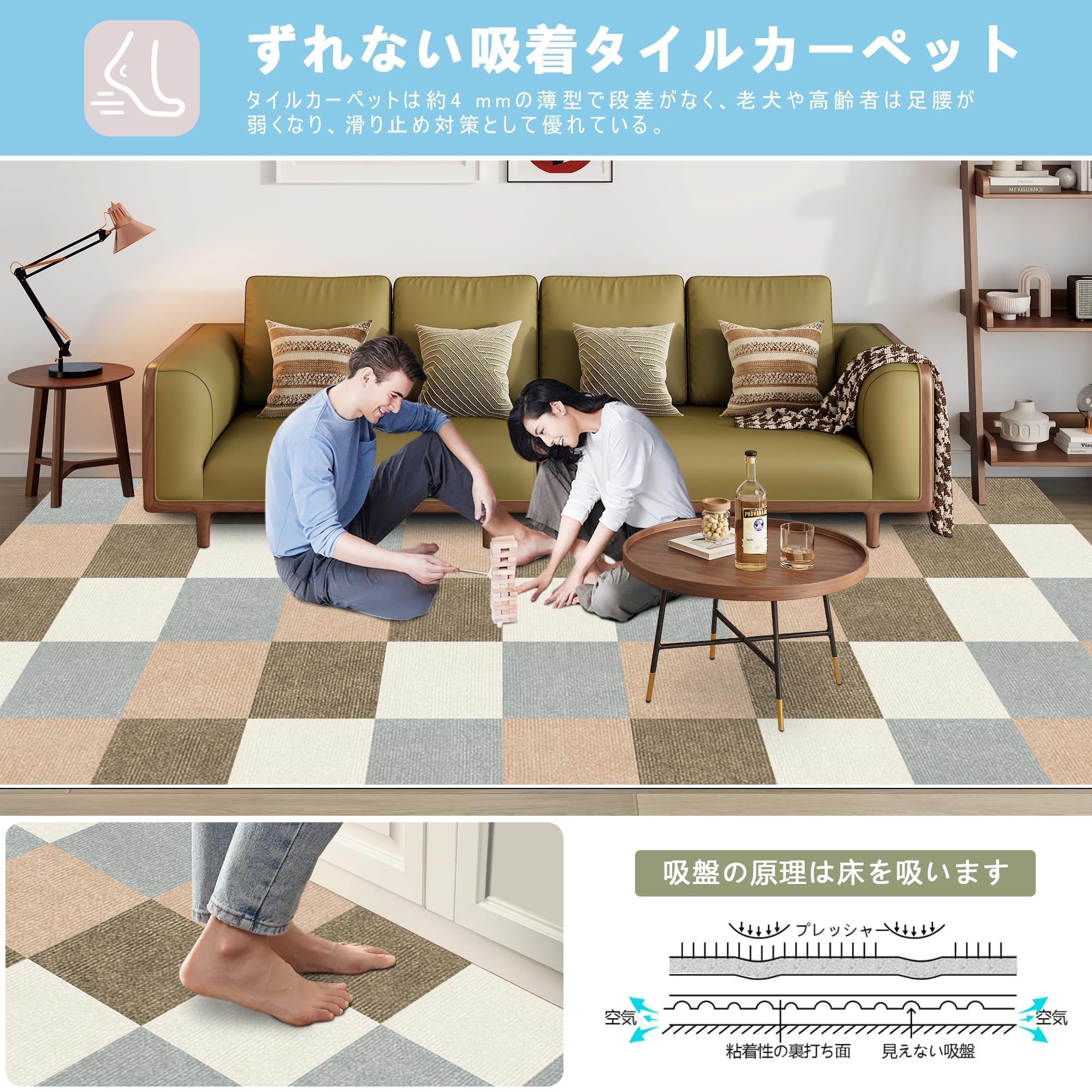 Amazon.co.jp: タイルマット【40枚入】30×30cm 薄さ4mm 防音 保護