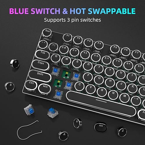 Miniatura 7 de Combo de teclado mecánico y mouse para juegos de máquina de escribir, teclados con cable retroiluminados RGB arcoíris con interruptores azules,