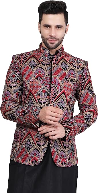 WINTAGE Mens Embroidered Velvet Bandhgala
