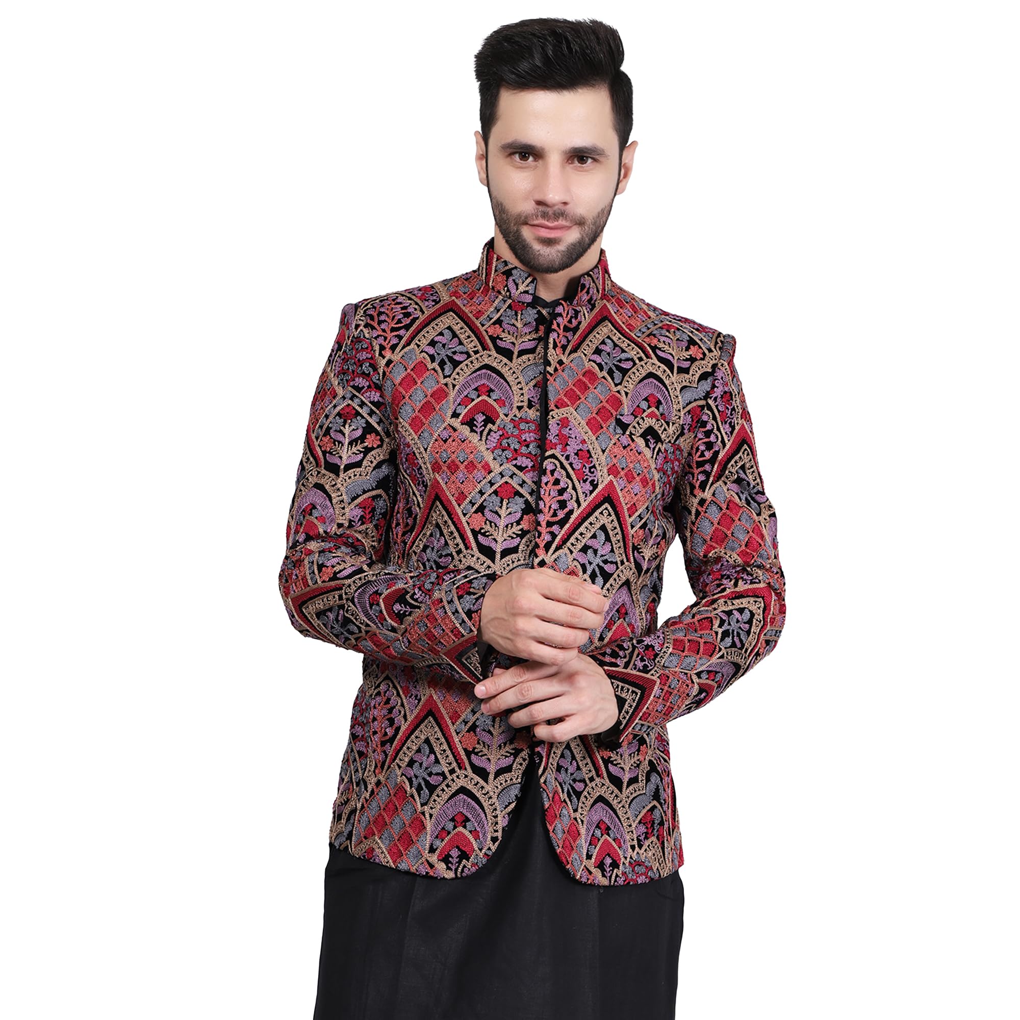wintage Embroidered Velvet Black Bandhgala-picture-11