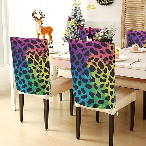 Miniatura 4 de Fashion Rainbow Leopard Print Decorative Office Chair Slipcover for Bedroom Soft Dining Room Chair Seat Cover cubre sillas para comedor Set of 6