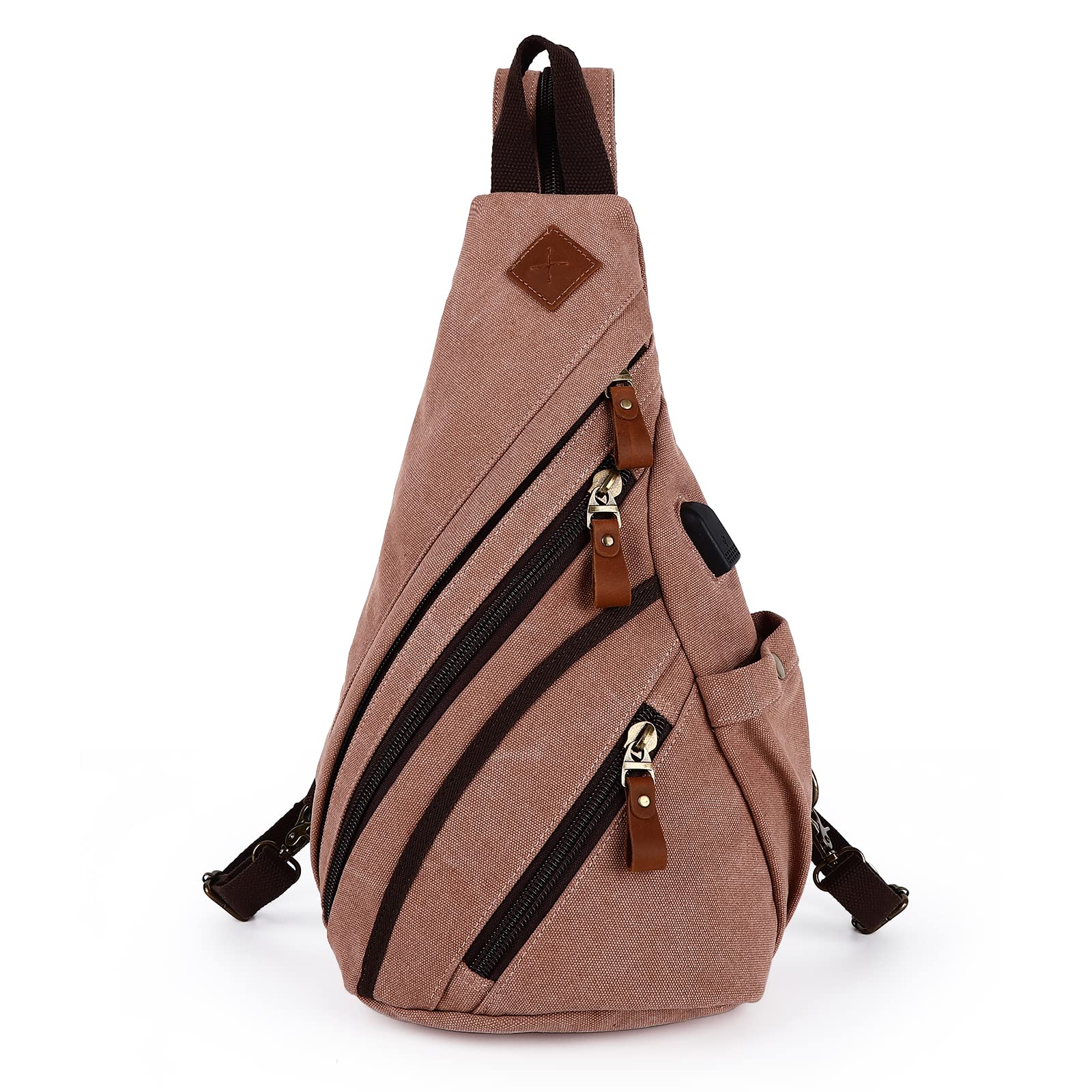 DAVIDNILE Canvas Sling Bag Crossbody Backpack Genuine Leather Shoulder Bag Casual Daypacks For Men | Canvas, Genuine Leather, Shoulder Bag, Casual