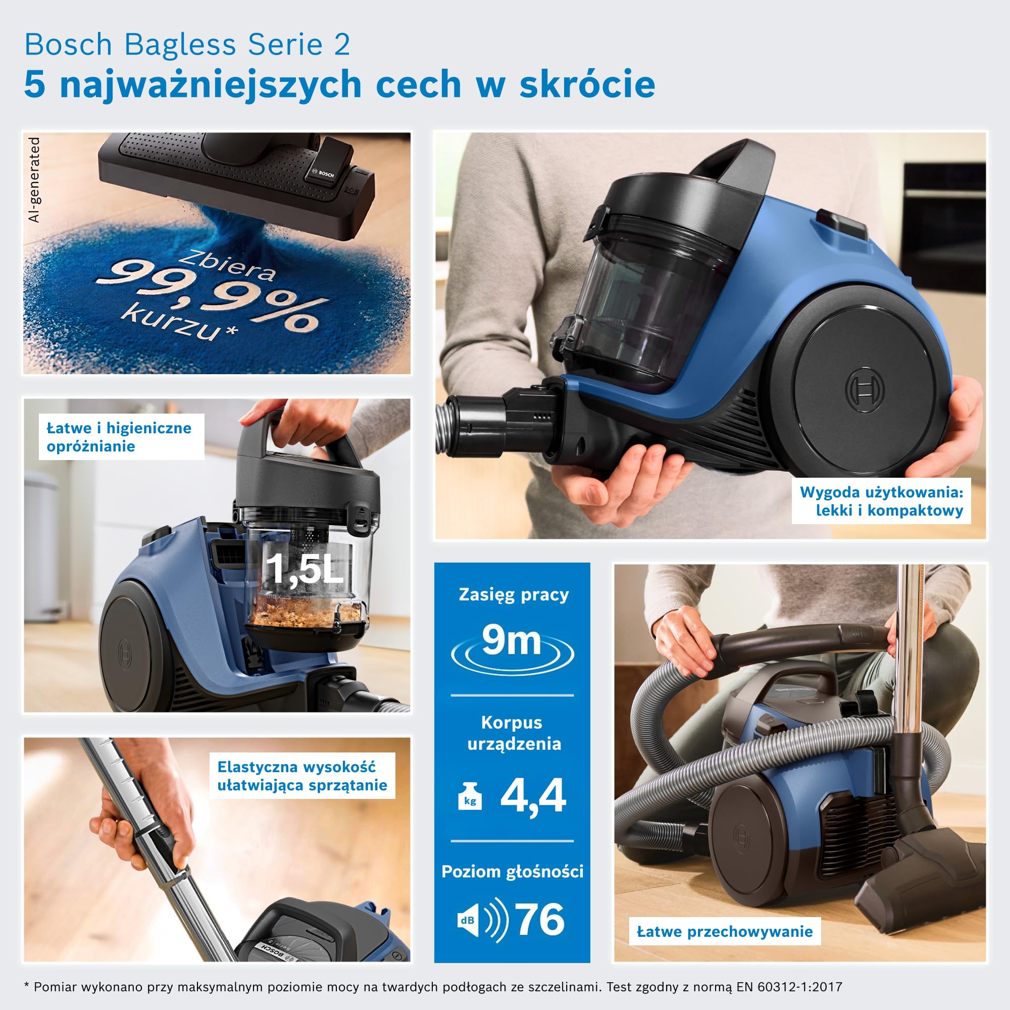 Bosch Serie 2 odkurzacz bezworkowy, BGS05AM, niebieski