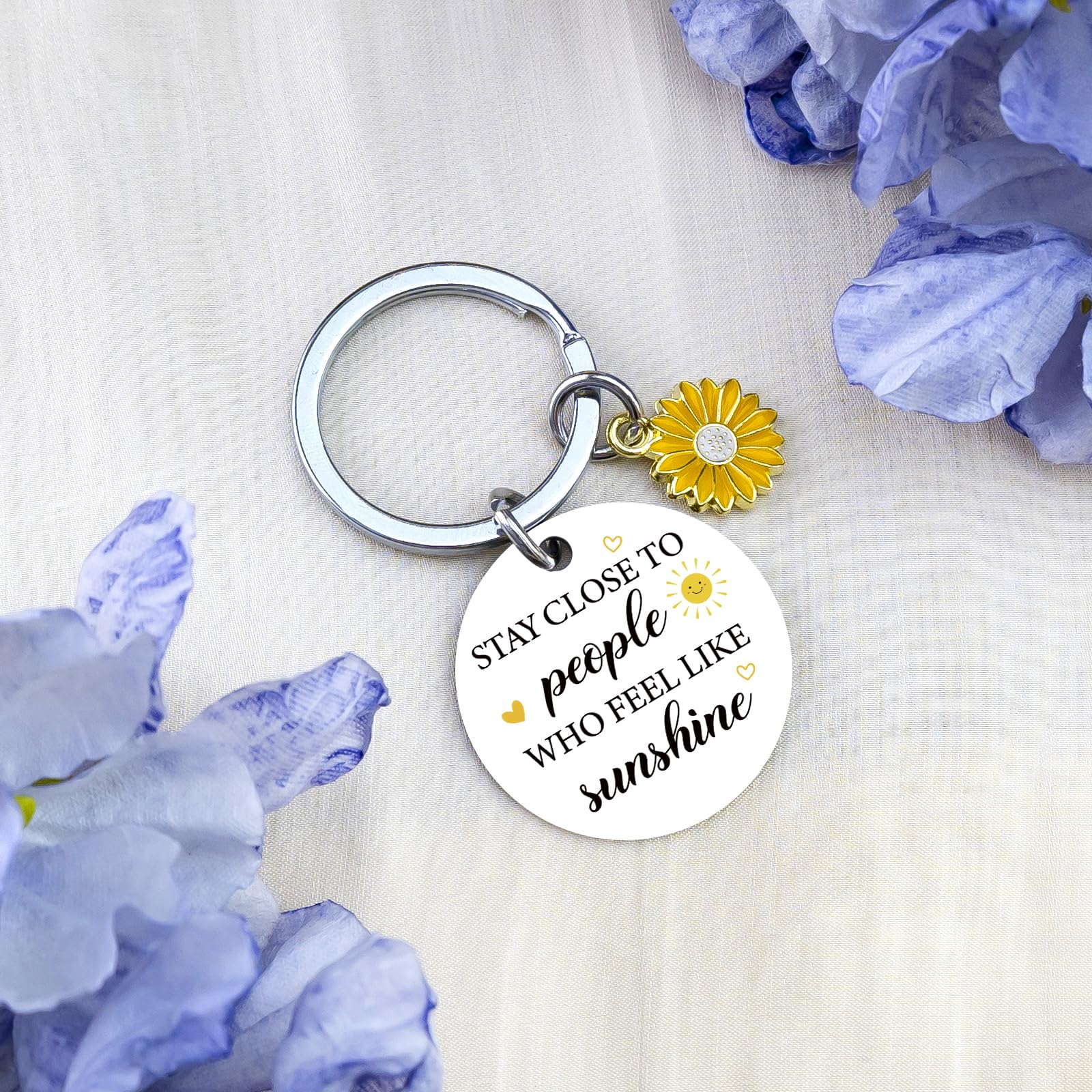 Sunshine Gifts for Women Motivational Sunshine Decorations Keychains Sunflower Gifts Basket for Women Friend Bestie Coworker Birthday Christmas Inspirational Cheer Up Gift for Her Sunshine Keyring