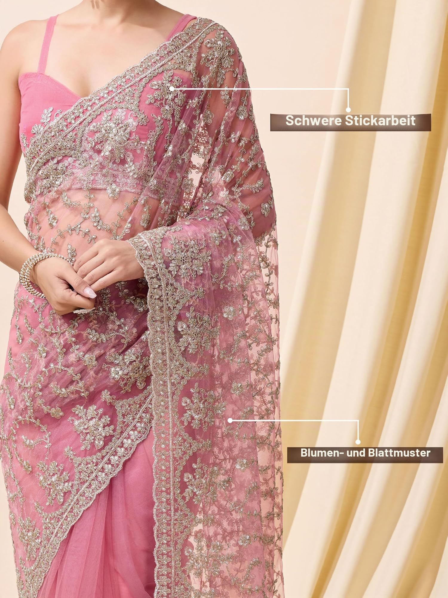 TRENDMALLS Women's Net Embroidery Saree with Unstitched Blouse Piece