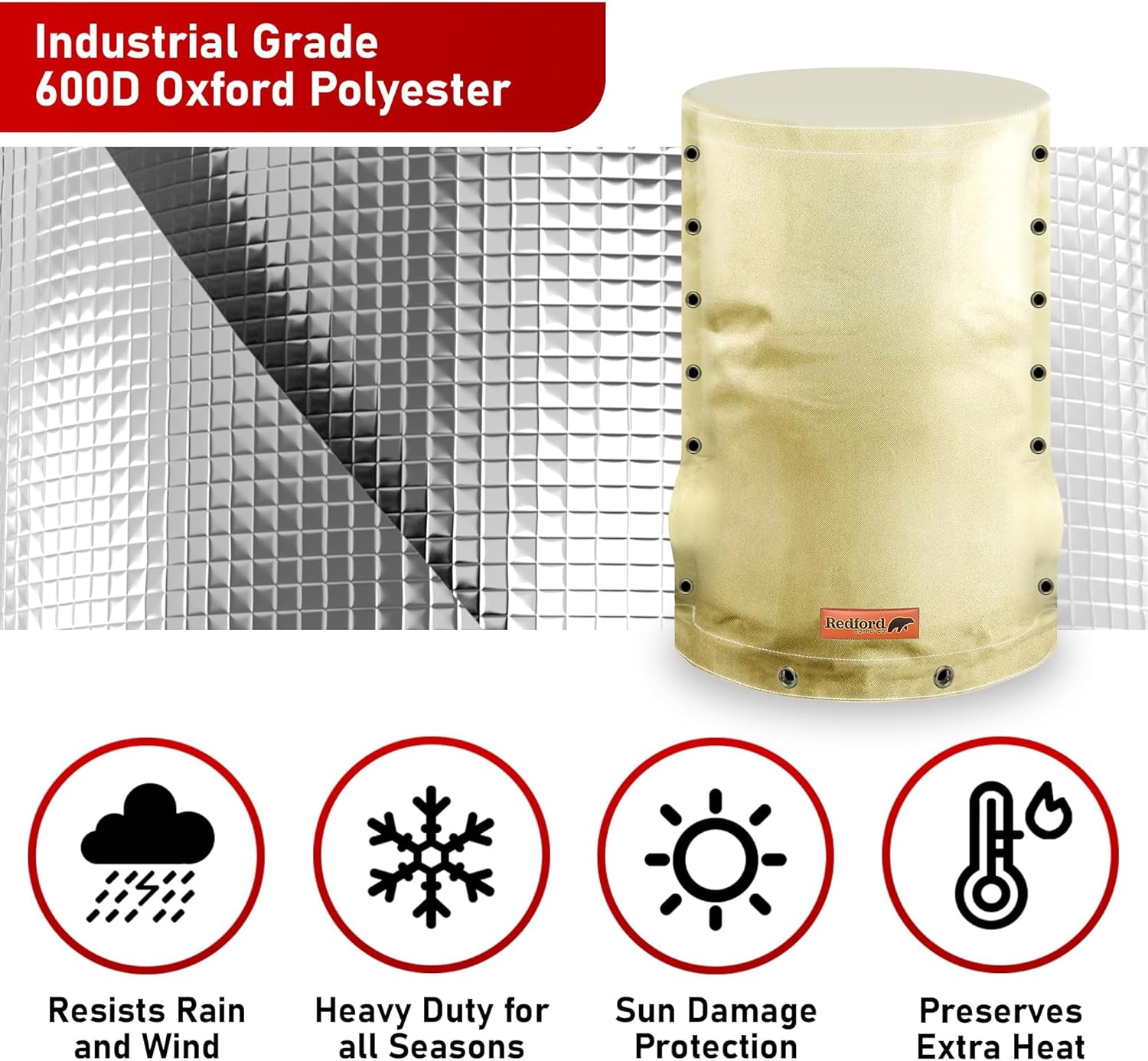 Redford Supply Co. Cold Snap (5°F) Round Pressure Tank Cover Insulation, 3-Way Round, 8"Diameter x 12"H, Water Well Tank Covers Insulated, Well Pump Cover Insulated Freeze Proof for Winter (Beige) - Image 6