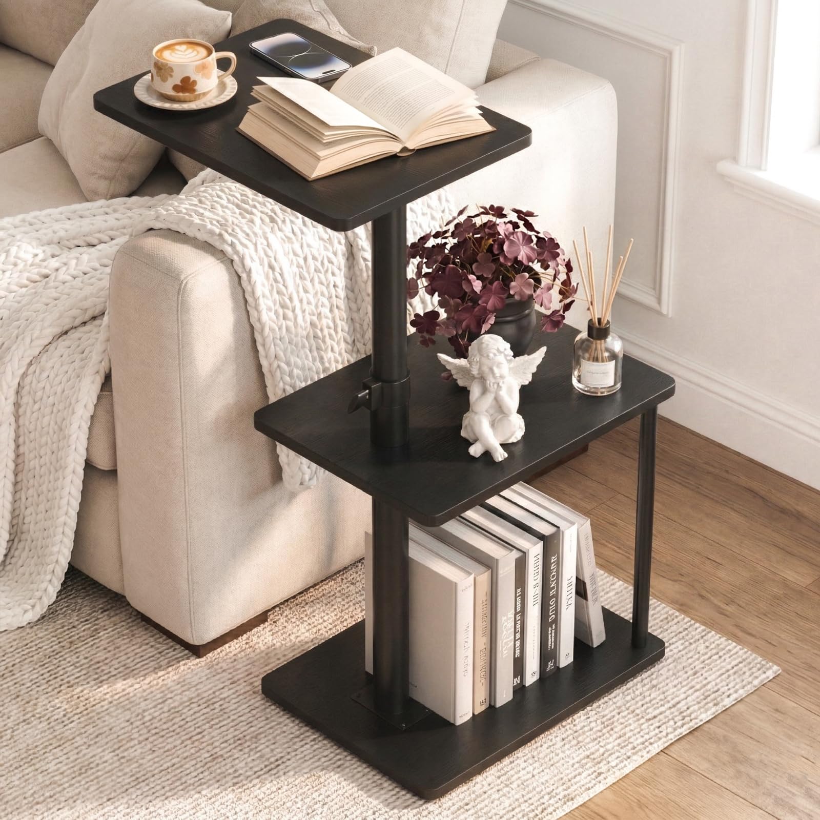 Photo 1 of **FOR PARTS/ HAS BROKEN ASSEMBLY PIECES** Faesun Swivel Side Table for Couch Arm, Adjustable C End Table for Recliner or Bed, Tv Trays with Storage Shelf for Small Spaces Small Nightstand Table for Living Room, Bedroom